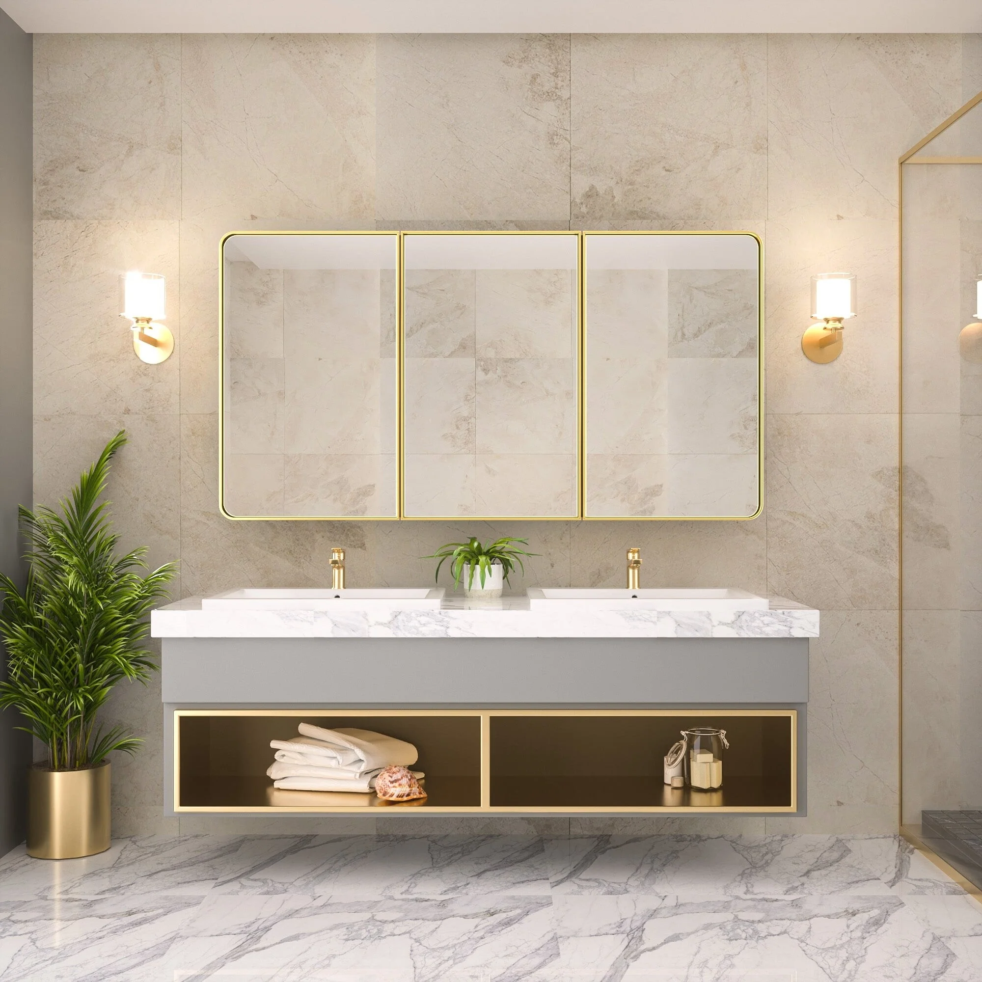 KEONJINN Medicine Cabinets for Bathroom with Mirror, Stainless Steel 1-3 Framed Doors