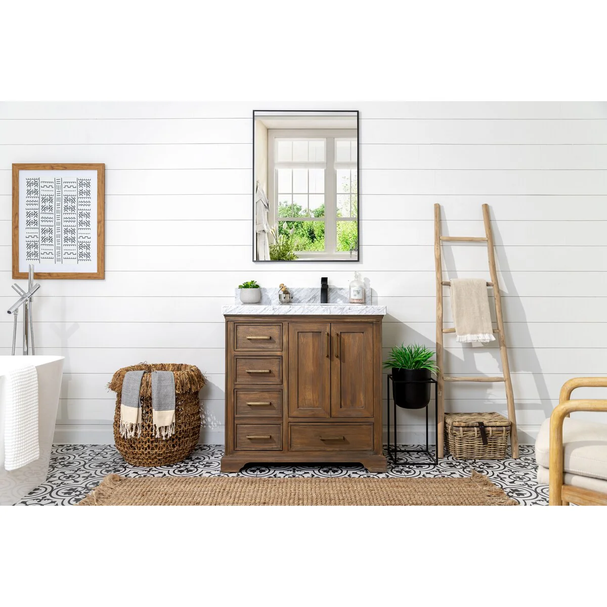 Willow Collections 36 in. W x 22 in. D Charlotte Teak Right Offset Sink Bathroom Solid Teak Vanity with Countertop