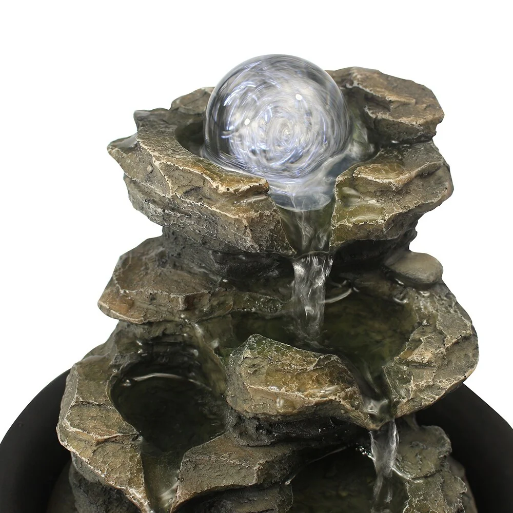 8.3-inch H 4-Tier Cascading Rock Falls Tabletop Water Fountain w/Light