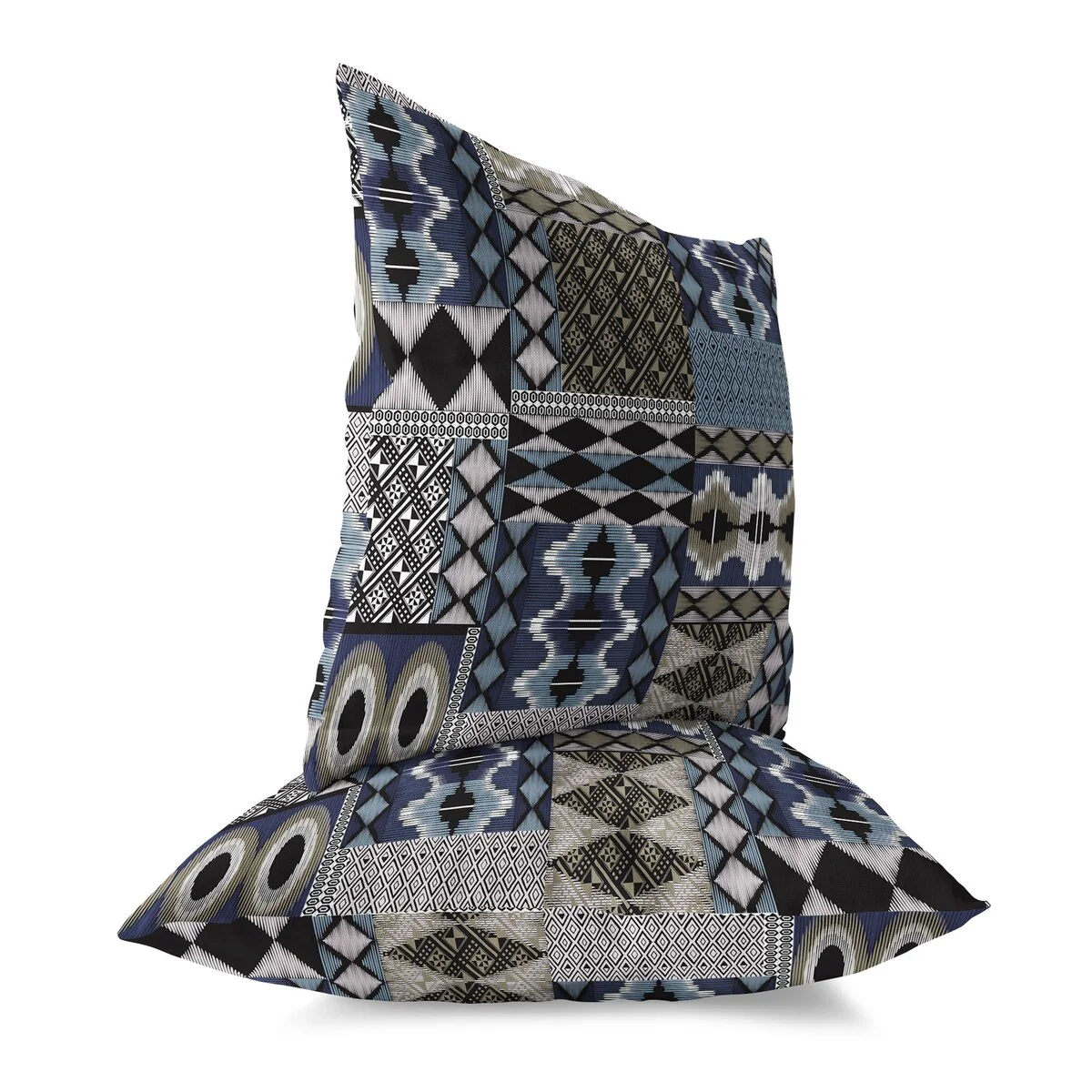 Blue And Brown Patched Perfection Faux Suede Throw Pillow Zipper