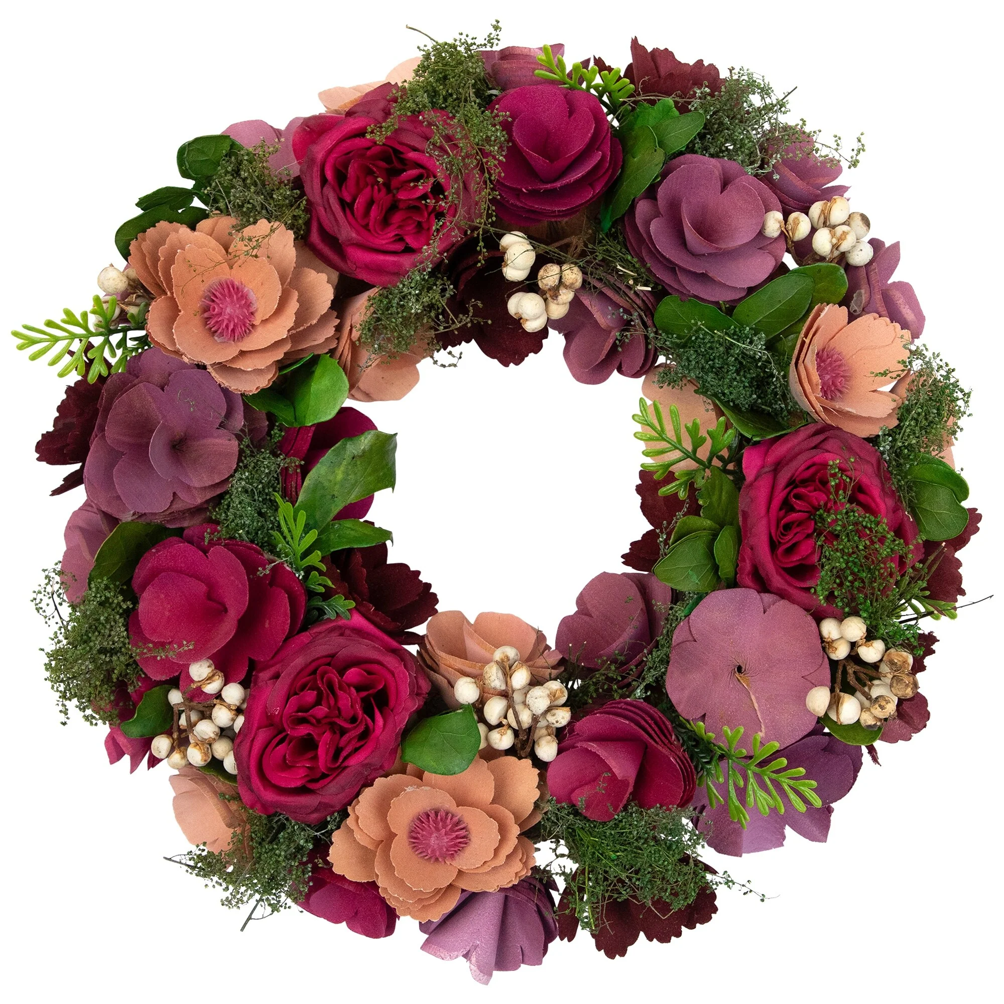 Wooden Floral Artificial Spring Wreath with Dried Pods - 13.5