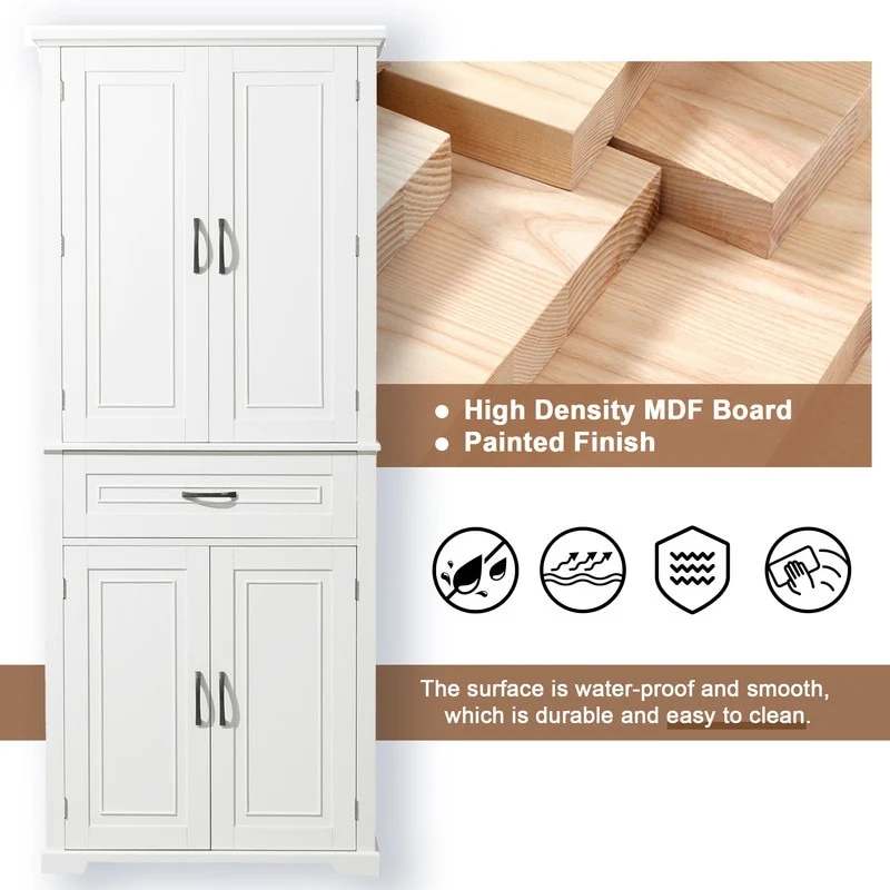 Bathroom Floor Cabinet, Freestanding Storage Cabinet with Doors and Drawer, Kitchen Cupboard with Adjustable Shelf