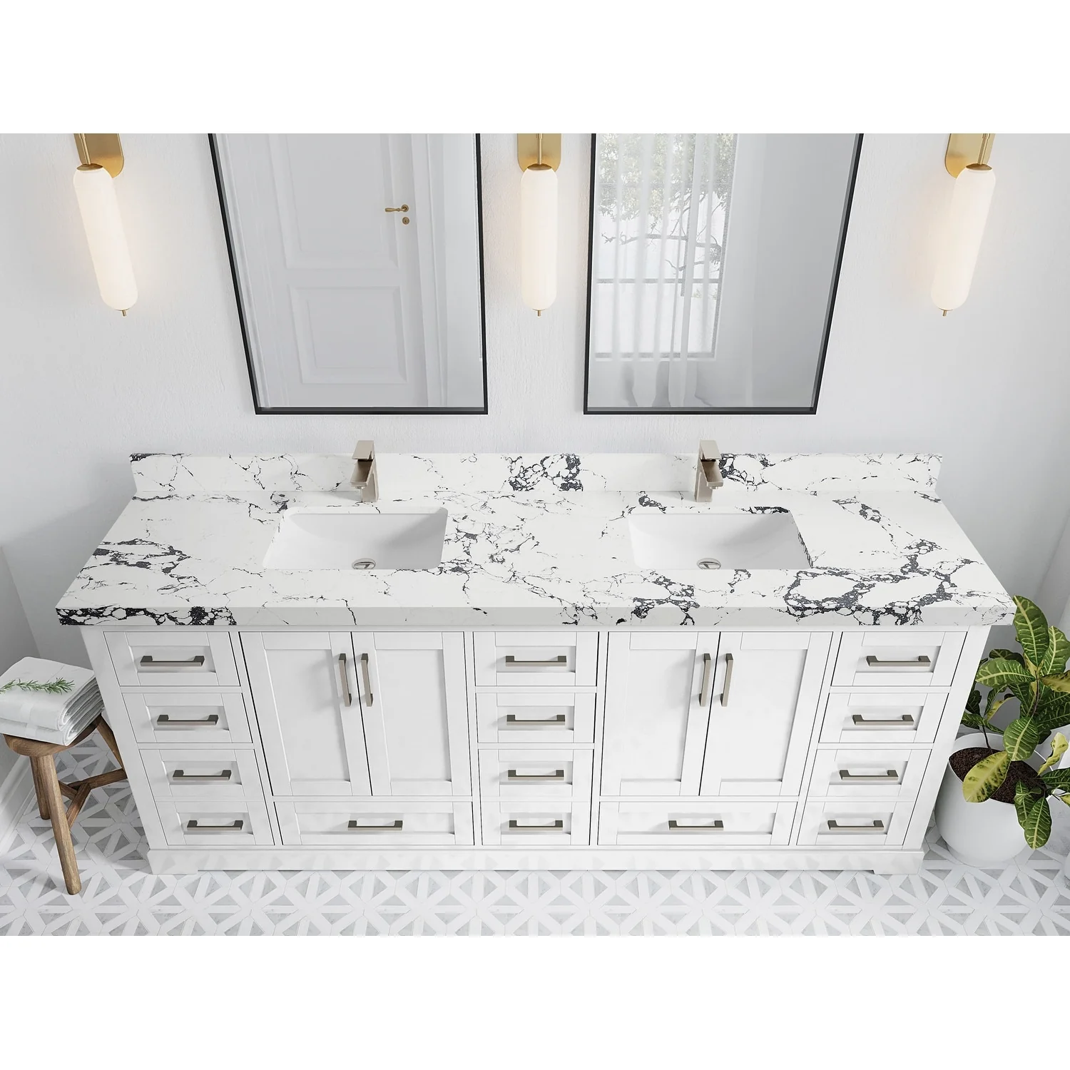 Willow Collection 84 in W x 22 in D x 36 in H Boston Double Bowl Sink Bathroom Vanity with Countertop