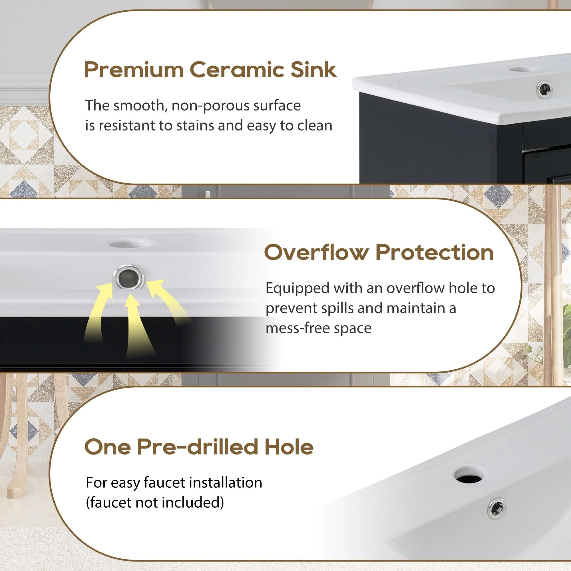 20 Inch Modern Bathroom Vanity with Ceramic Sink Small Space Cabinet