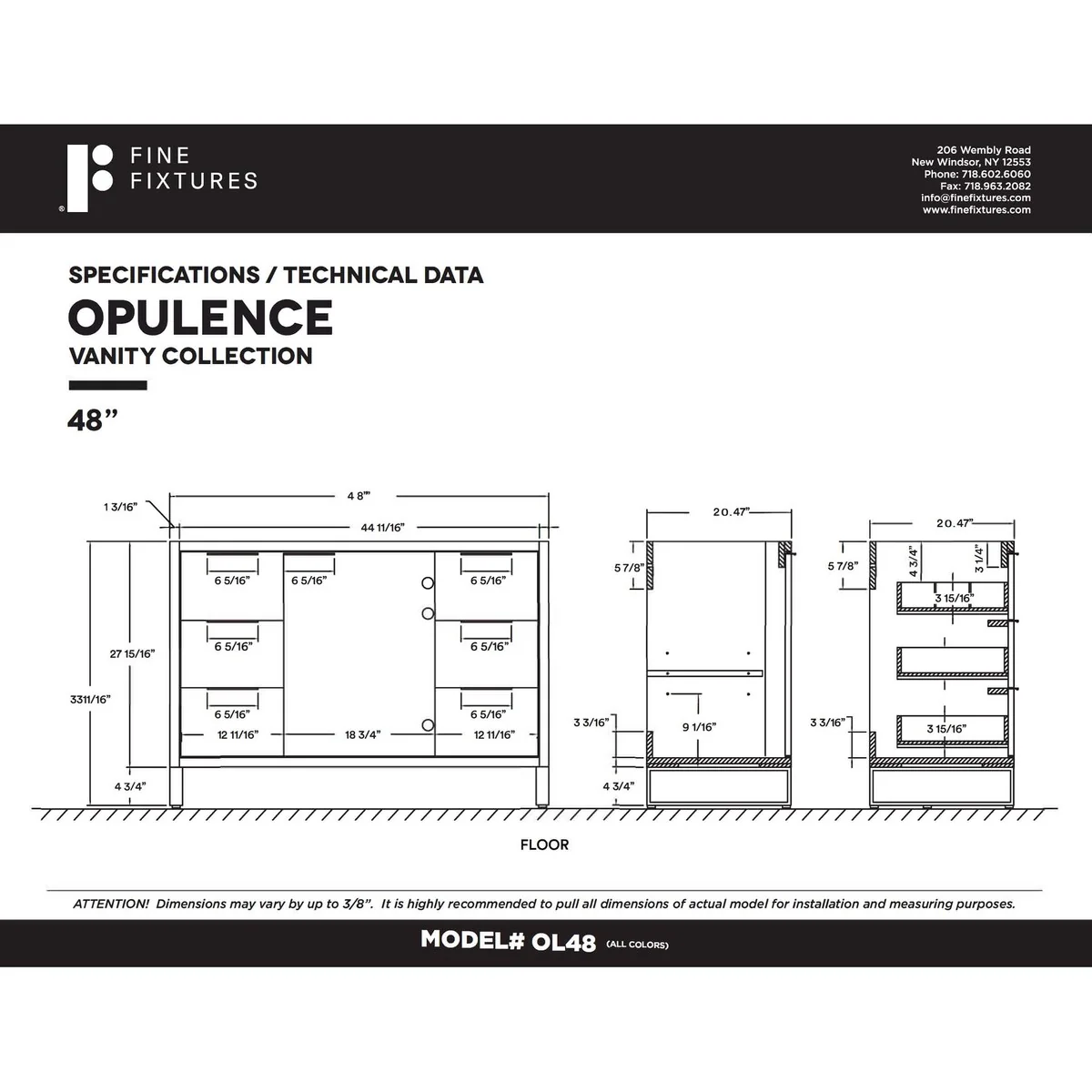 Fine Fixtures Opulence Collection Bathroom Vanity with White Ceramic Sink