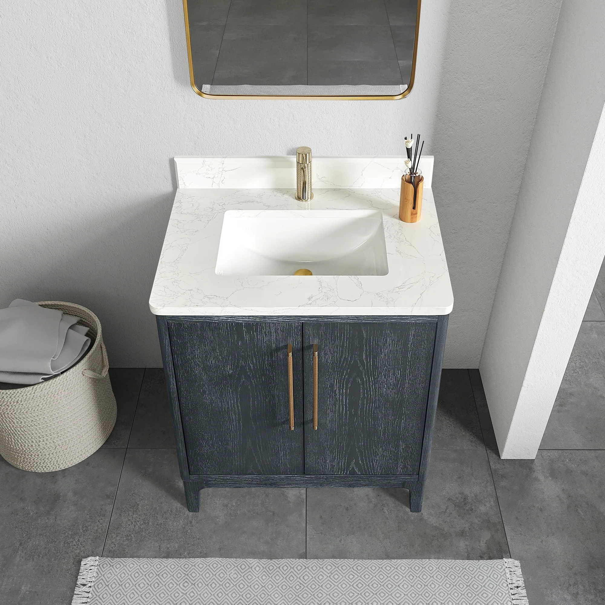 Gara Single Bath Vanity with Composite Stone Top and Mirror