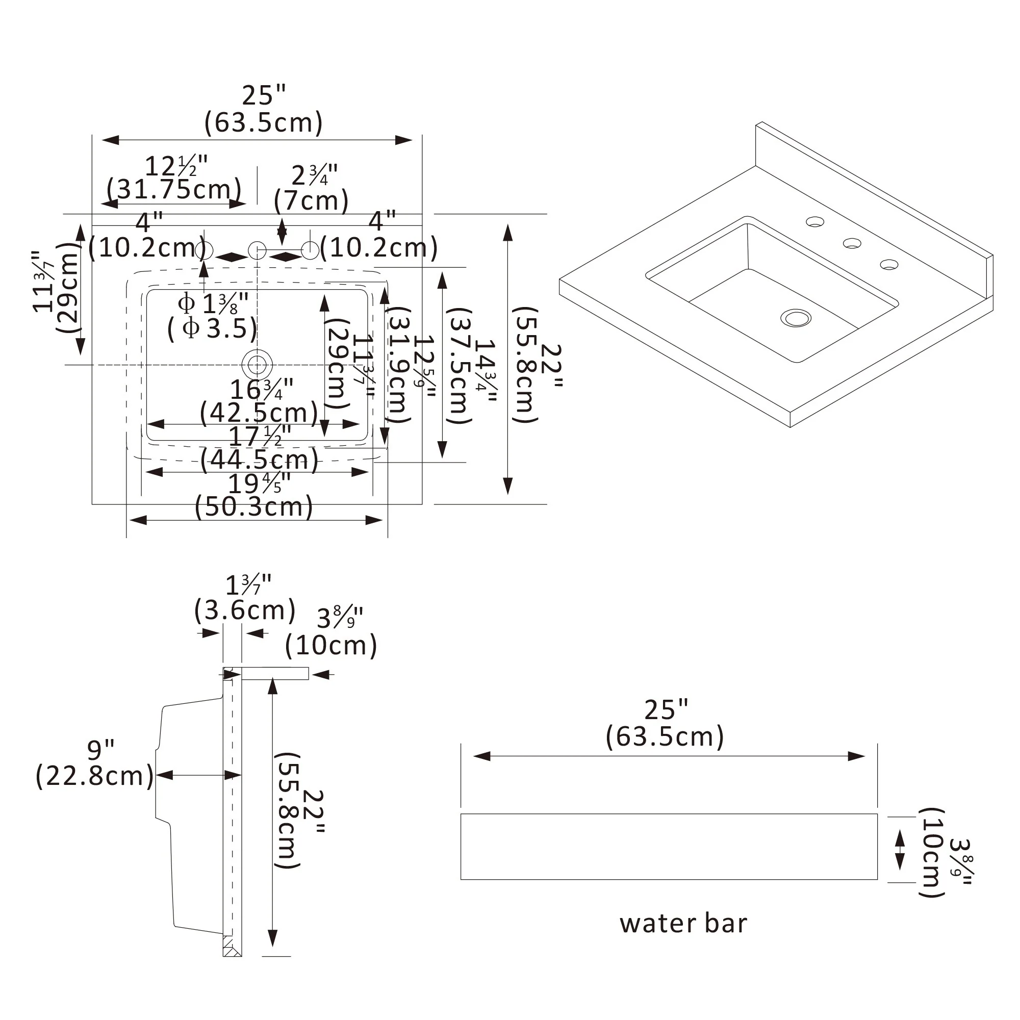 Jaen Composite Stone Vanity Top with White Rectangular Sink
