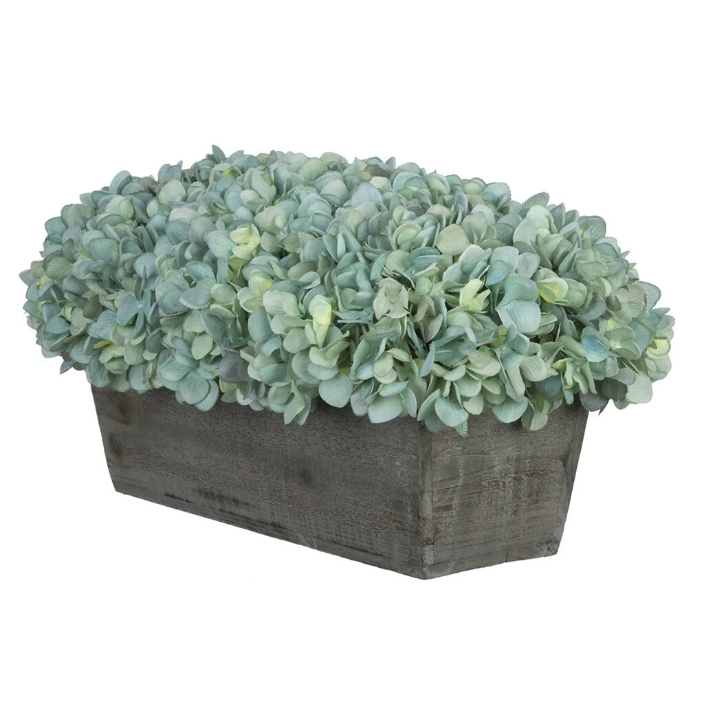 Faux Hydrangeas in Grey Wood Washed Ledge Planter