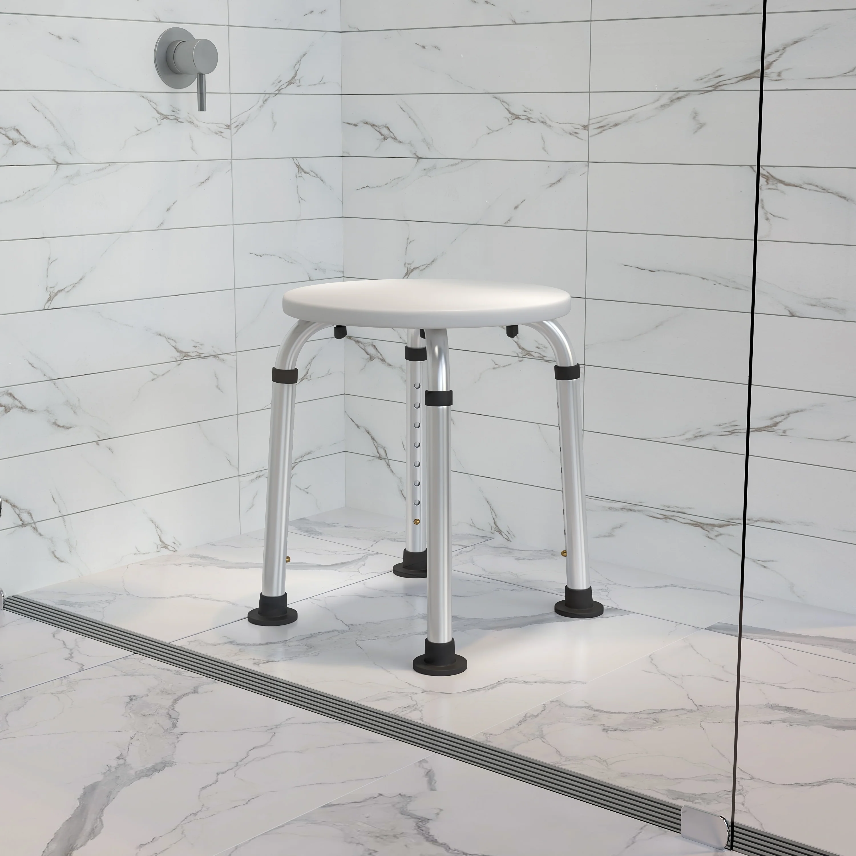 Tool-Free 300 Lb. Capacity, Adjustable White Bath & Shower Stool - 14.25