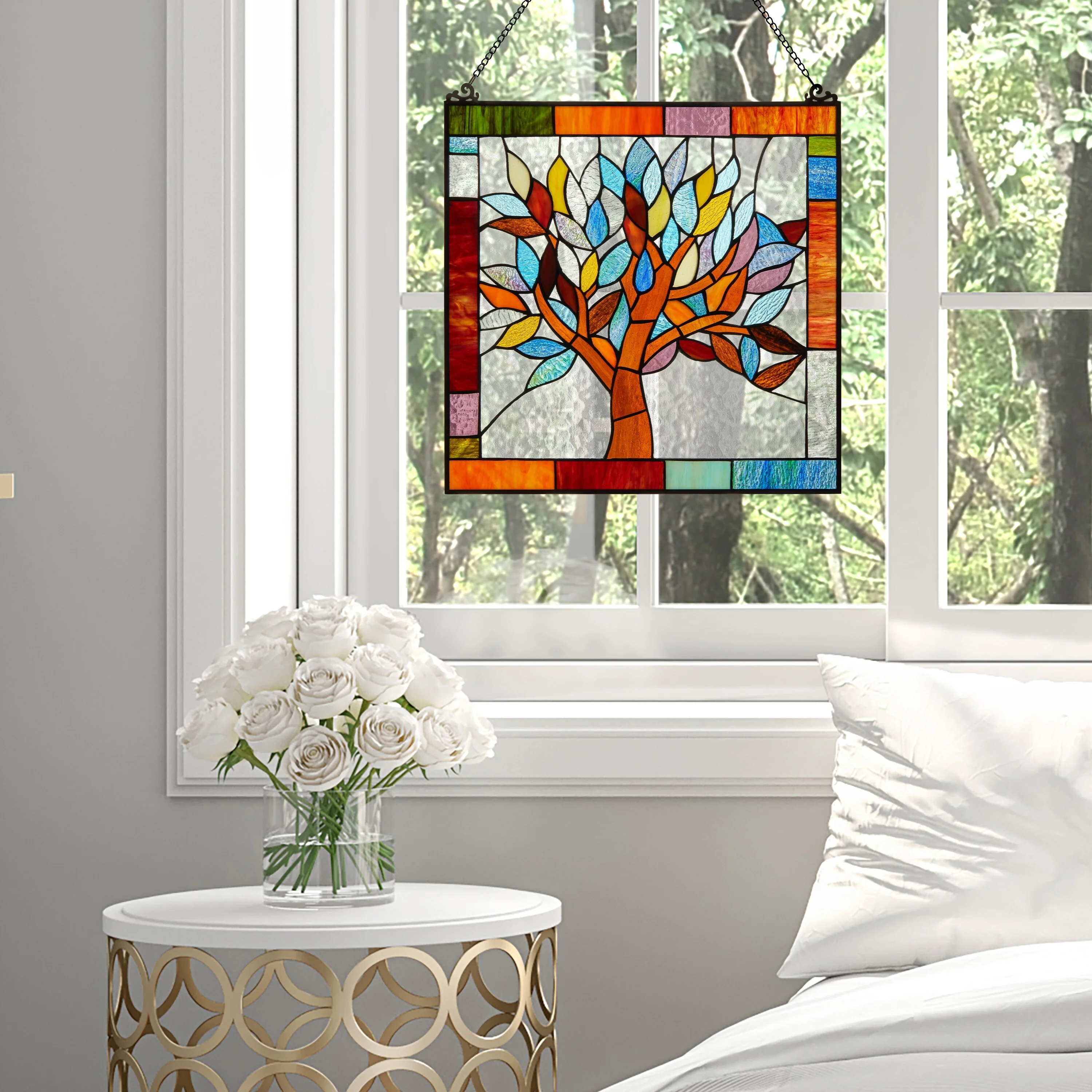 River of Goods Tiffany Style Mystical World Tree Stained Glass 18-inch Window Panel - M