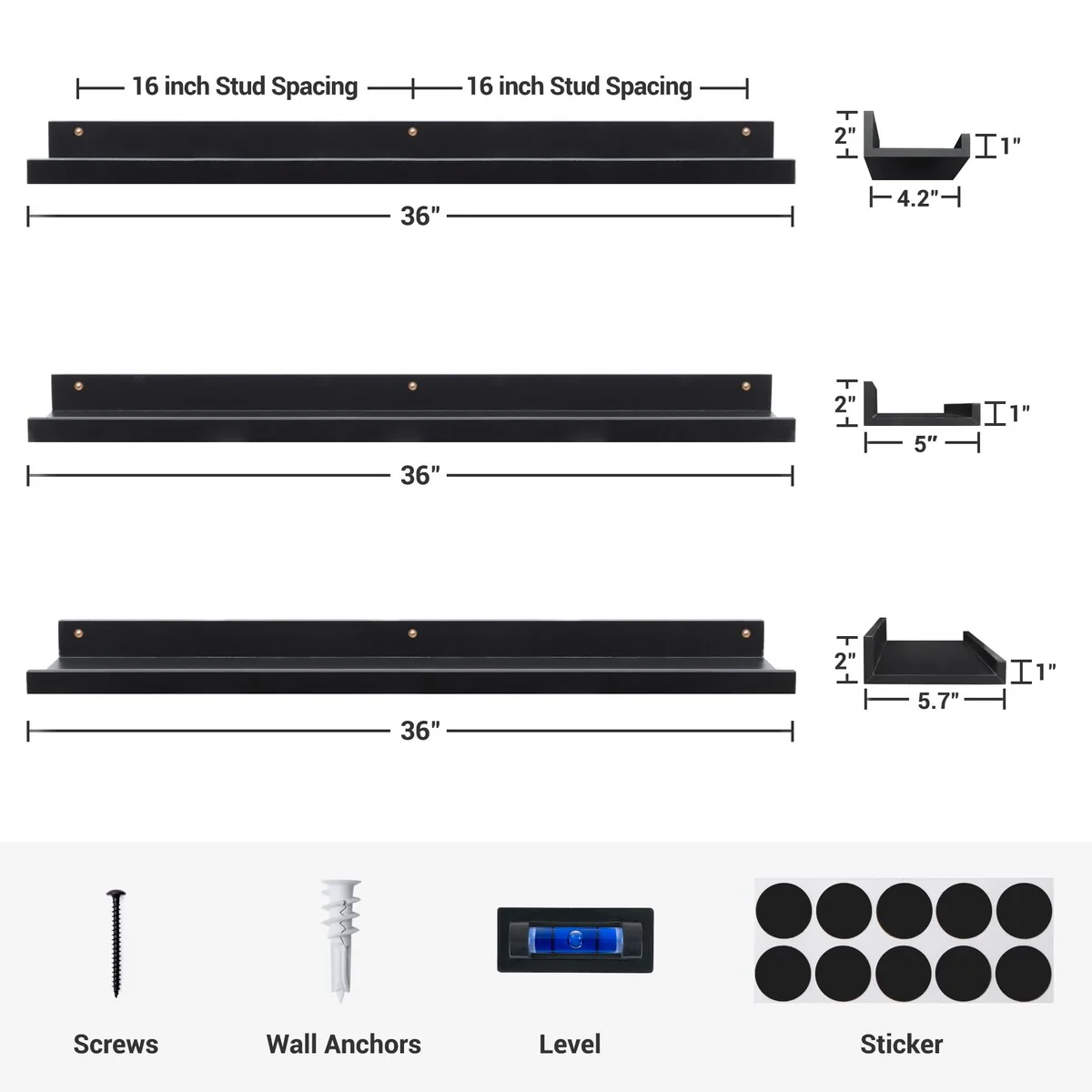 Picture Ledge Shelf, Floating Shelves Wall Mounted Set of 3