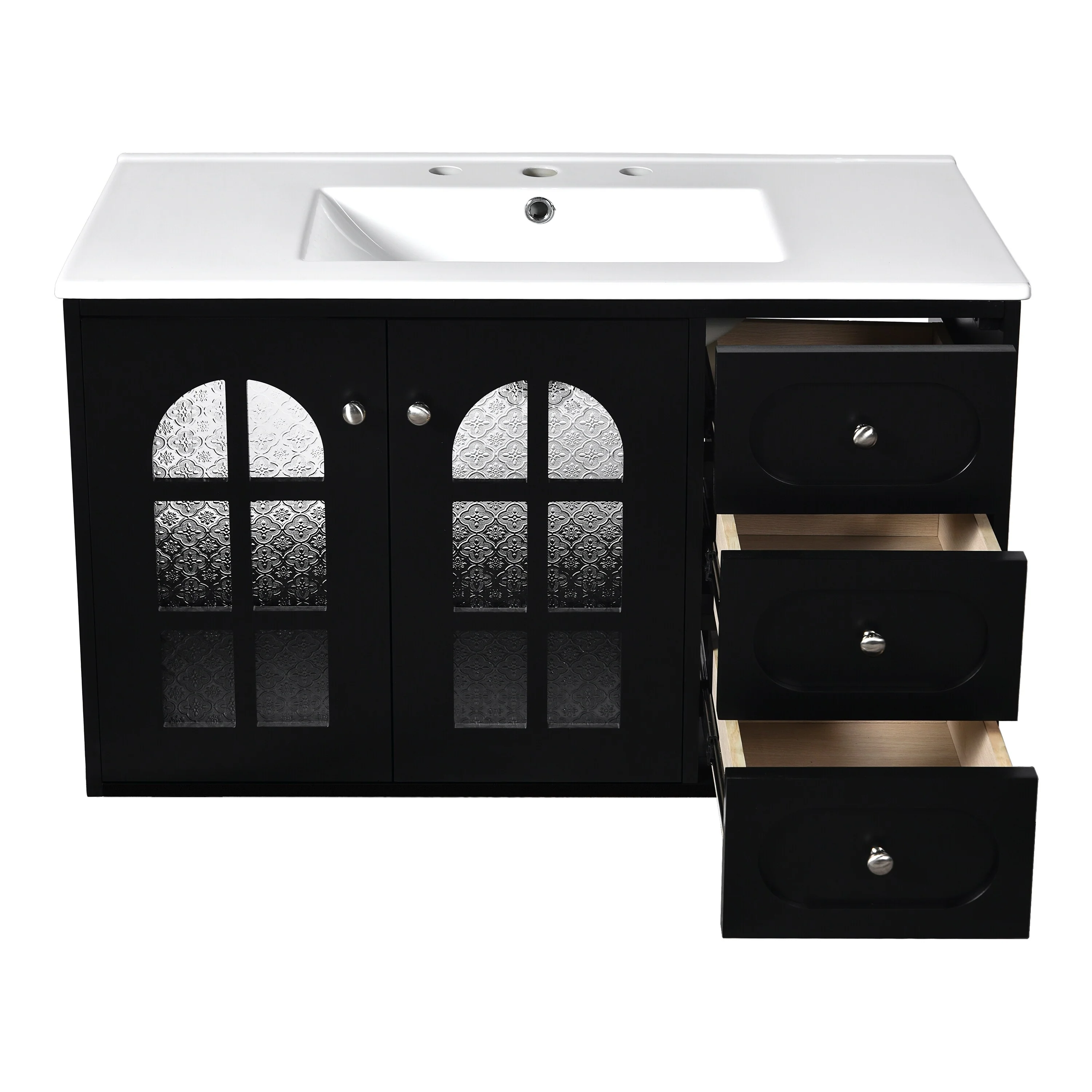 GDFStudio 36 Inch Floating Bathroom Vanity with Ceramic Sink, Wall Mounted Bathroom Cabinet with 3 Drawers