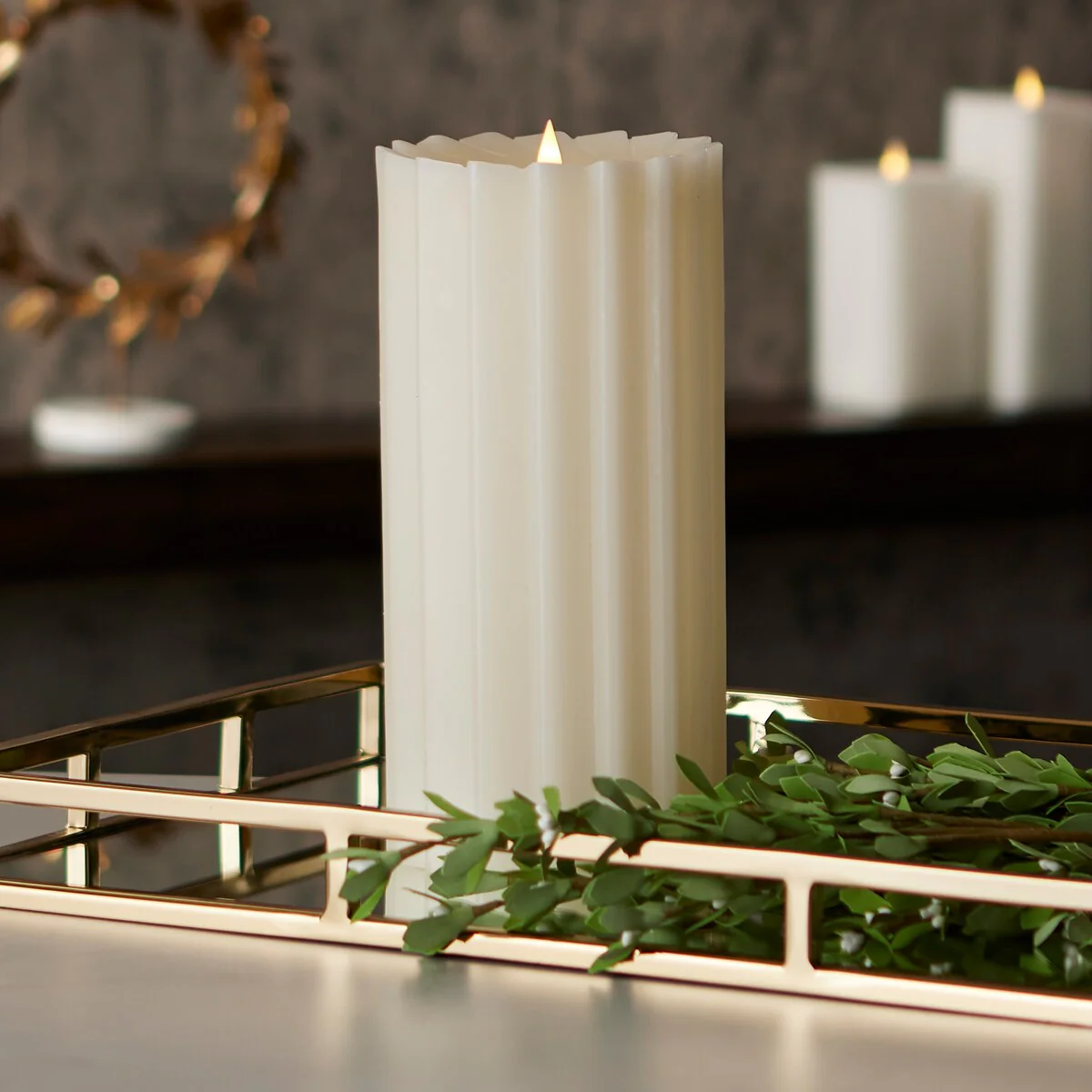 Sutton Fluted Motion Flameless Candle 5x9 Ivory
