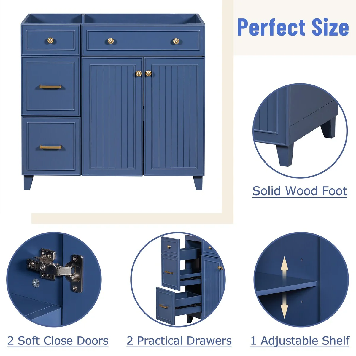 (Cabinet Only) Bathroom Vanity Base with 2 Doors & 2 Drawers