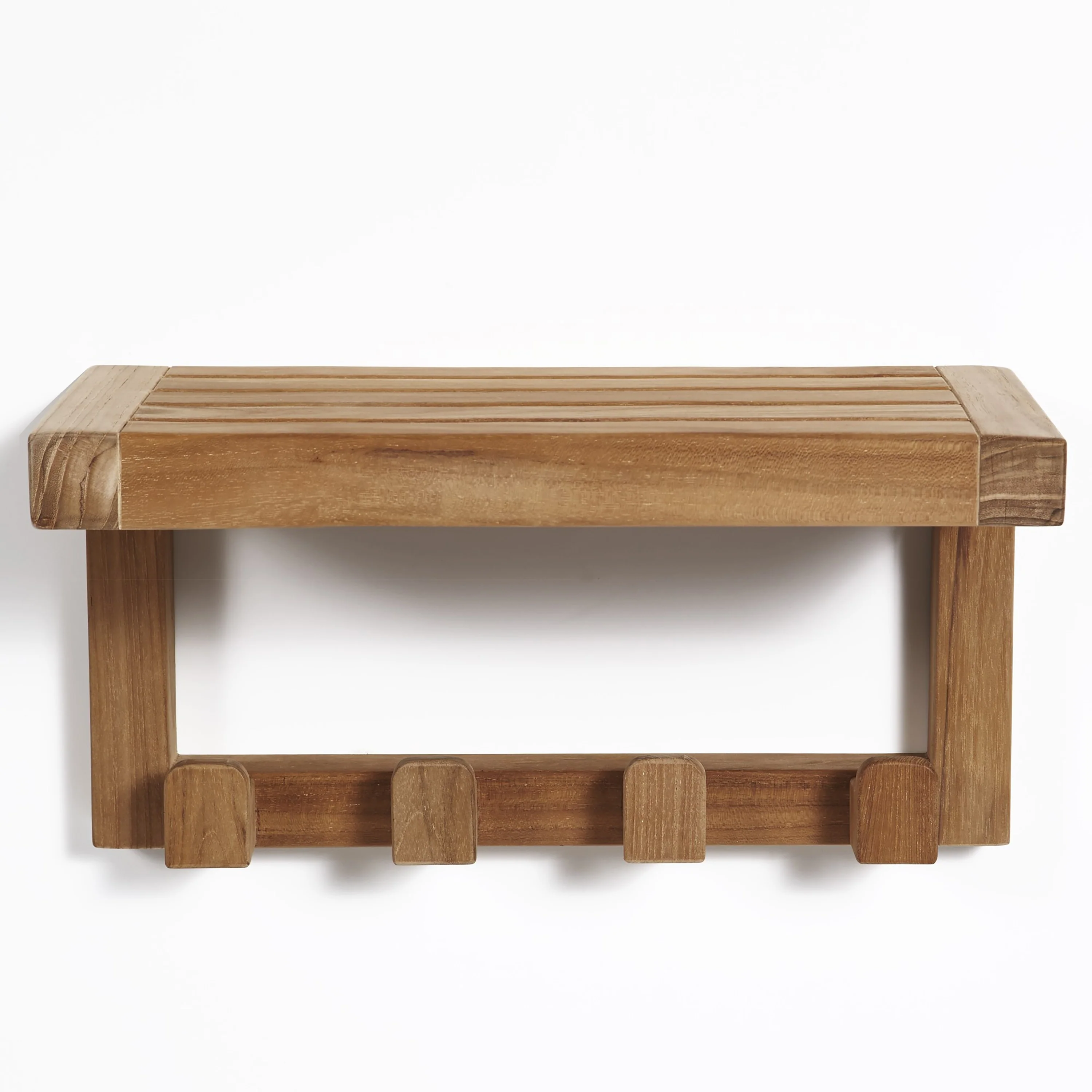 Teak Wall Shelf with 4 hooks