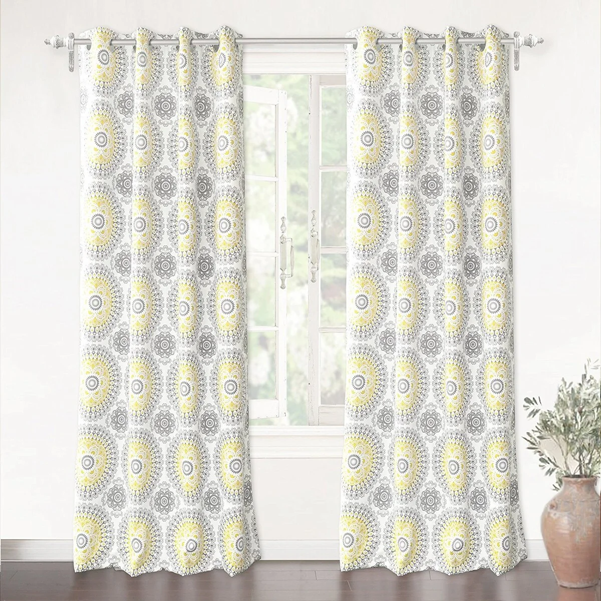 DriftAway Bella Medallion Printed Room Darkening Grommet Window Curtain Panel Pair