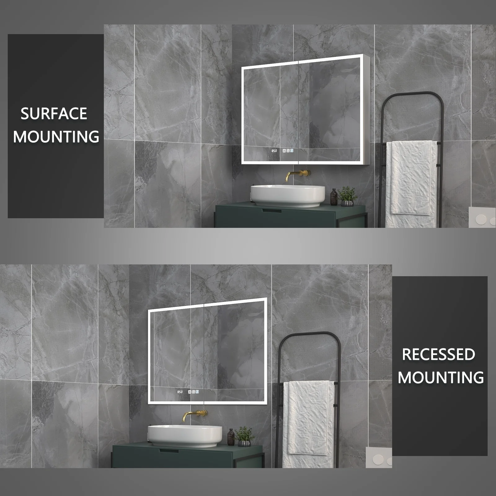 ExBrite Led Lighted Medicine Cabinet Recessed or Surface with Mirrors