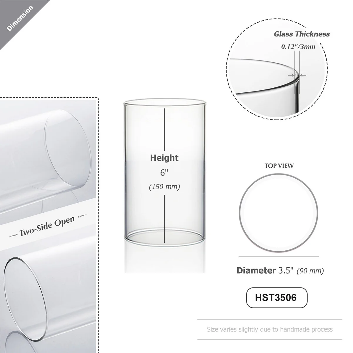 Clear Glass Cylinder Hurricane Chimney Tube, Candle Cover - 1 Piece