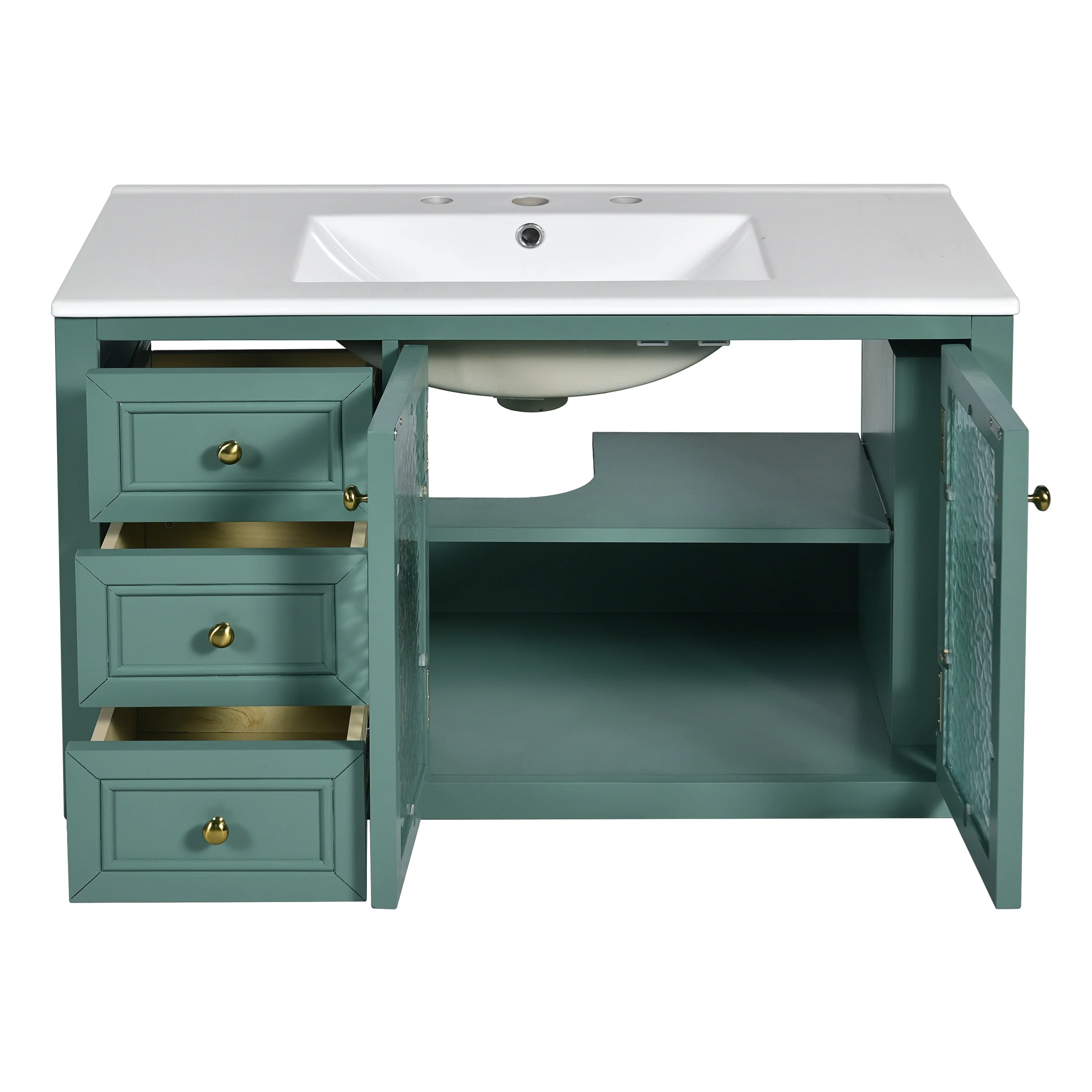 GDFStudio 36'' Wall Mounted Bathroom Vanity with Ceramic Sink, Floating Bathroom Storage Cabinet with 3 Drawers