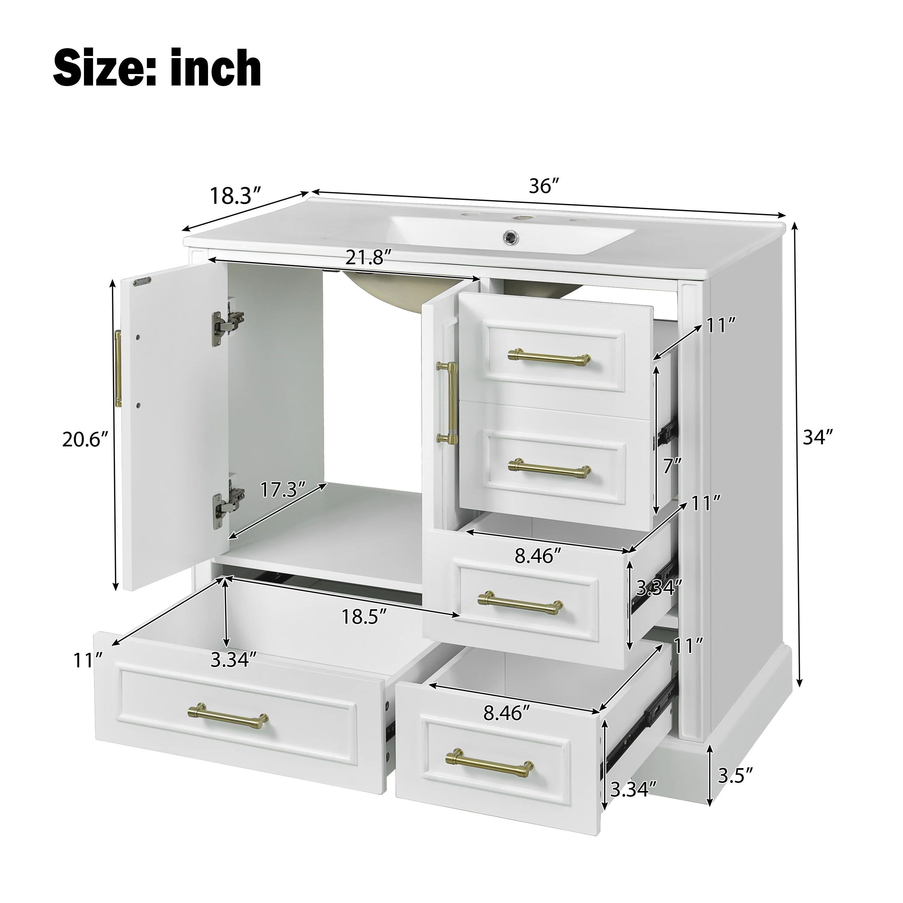 Bathroom Vanity with Resin Sink, Bathroom Vanity Set with 4 Drawers, Bathroom Storage Cabinet with 2 Soft Close Doors