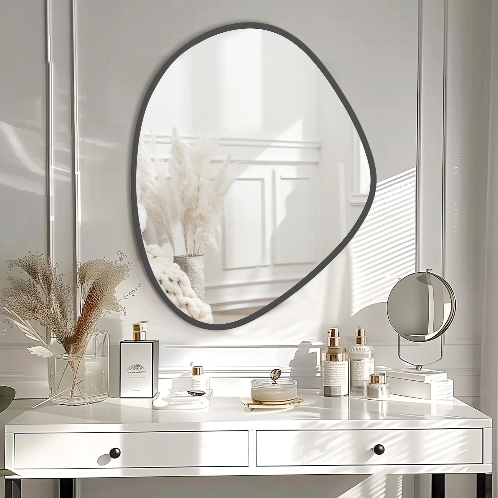 Contemporary Asymmetrical Mirror, Pebble Shaped Irregular Mirror