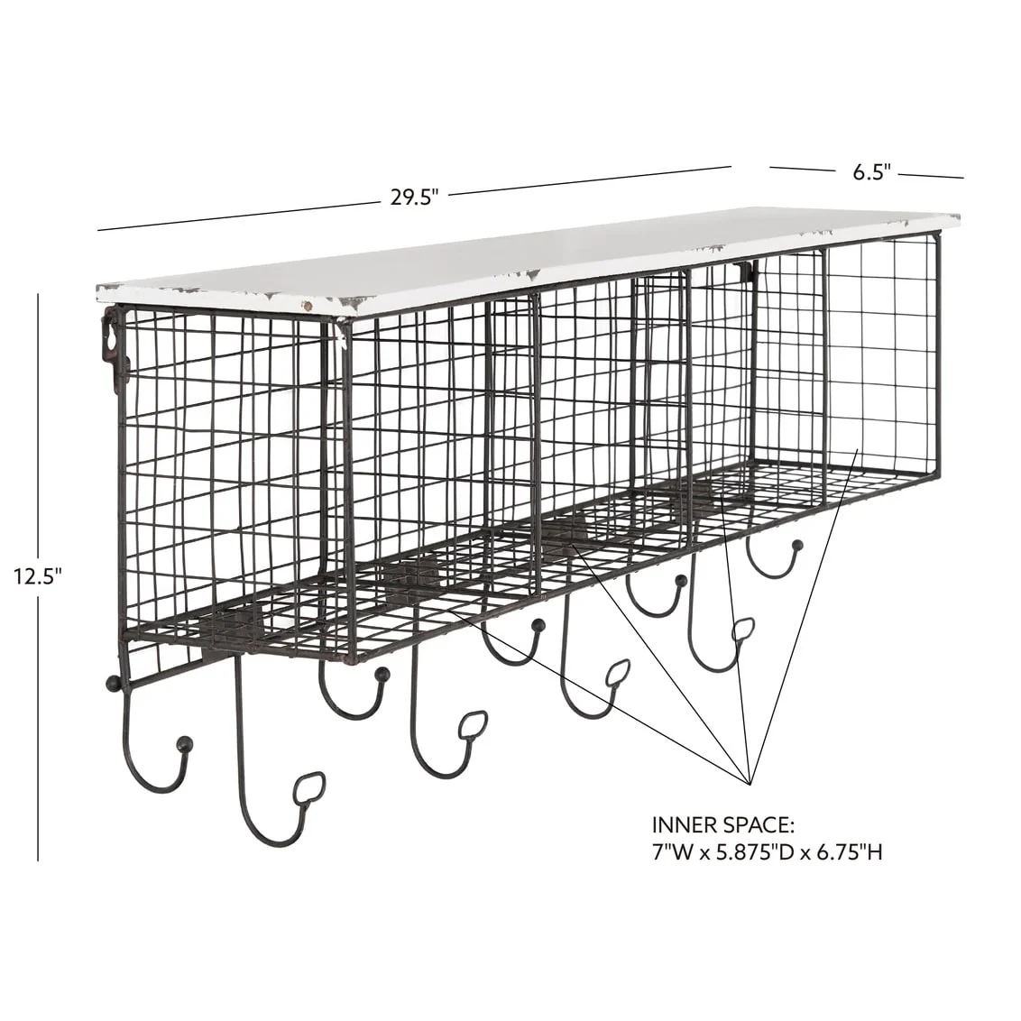 Linon Four Cubby Wall Shelf with Hooks