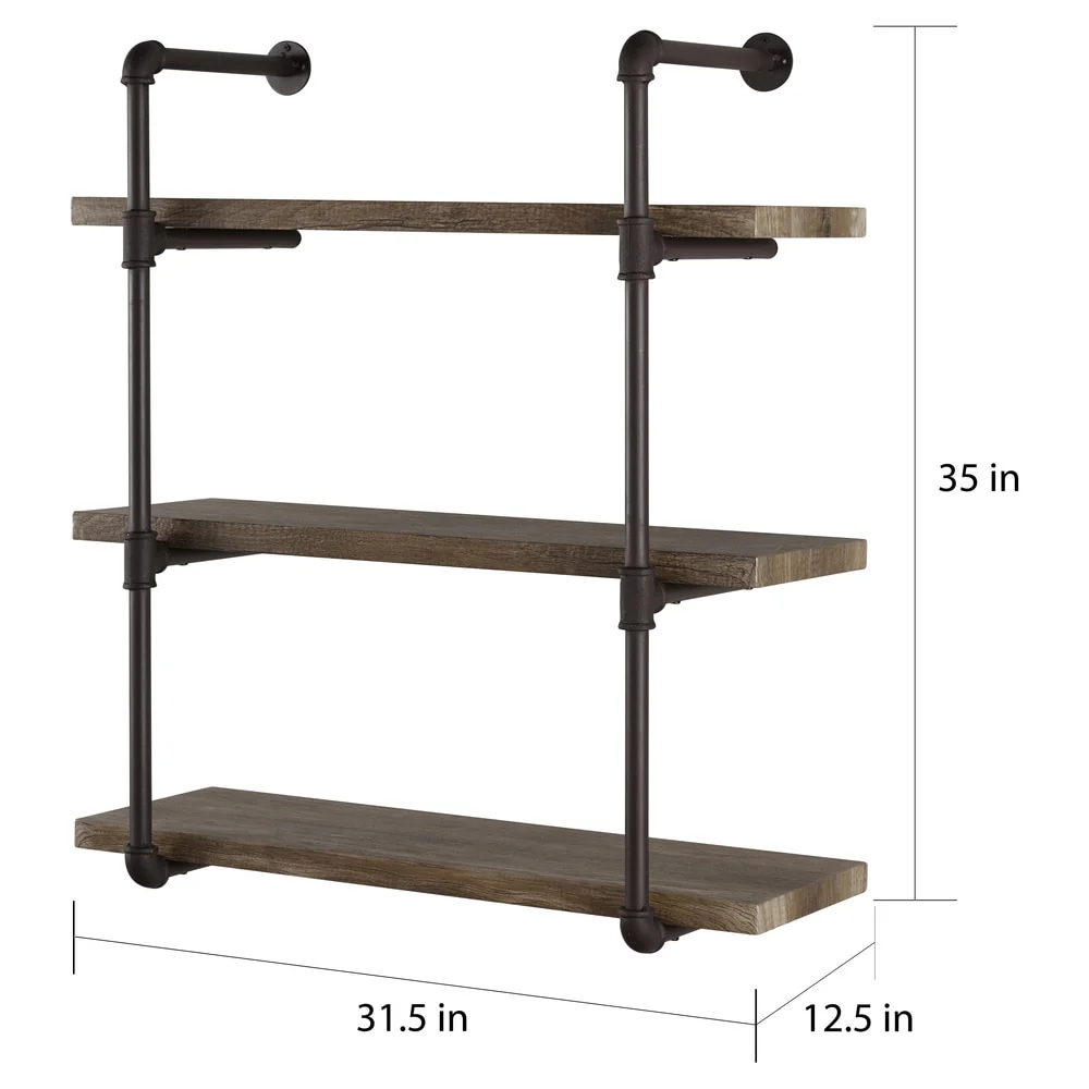Danya B. 3-tier Faux Wood Industrial Pipe Wall Shelf