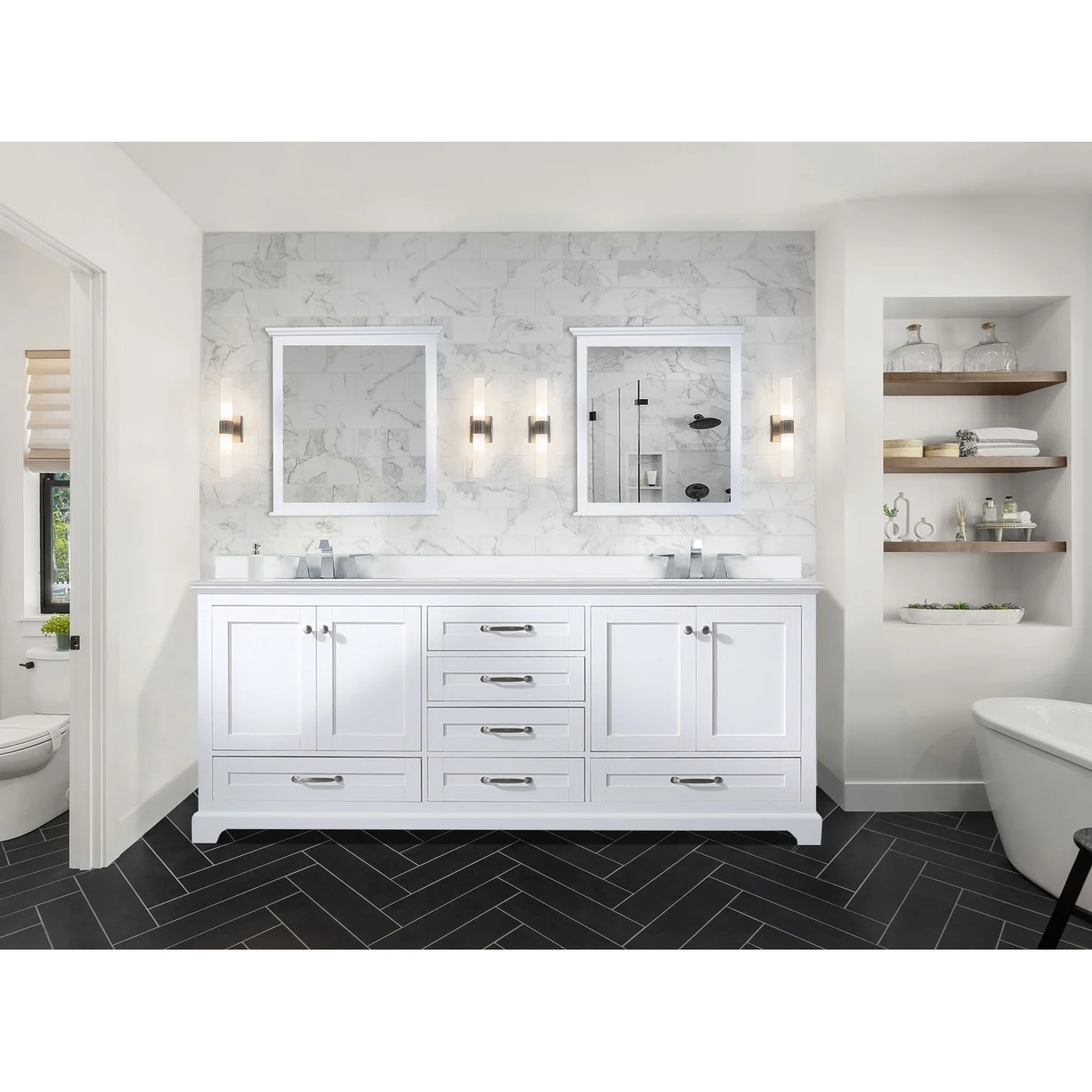 Dukes 80 in. W x 22 in. D White Double Bath Vanity and White Quartz Top