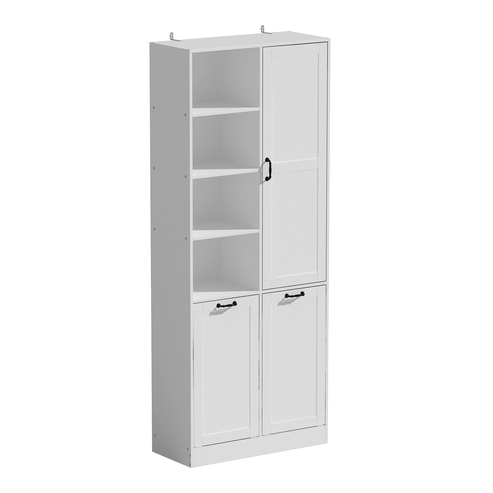 Sleek White Laundry Bathroom Cabinet with Unique Rotating Drawers