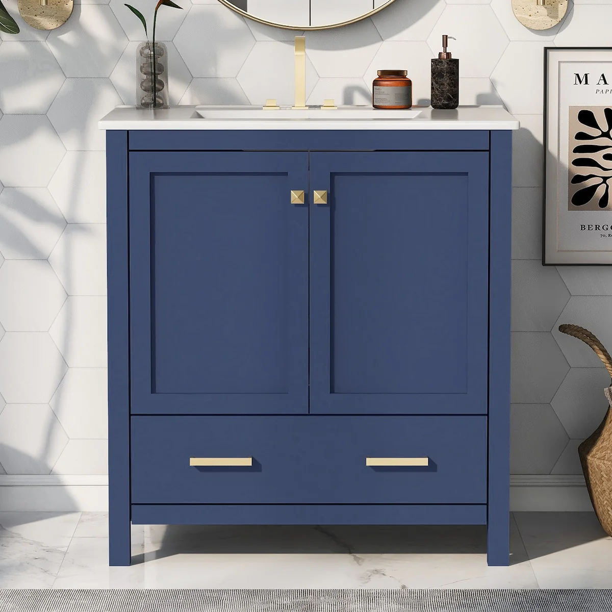 Bathroom Vanity with Single Sink, 2 Soft Closing Doors and 1 Drawer