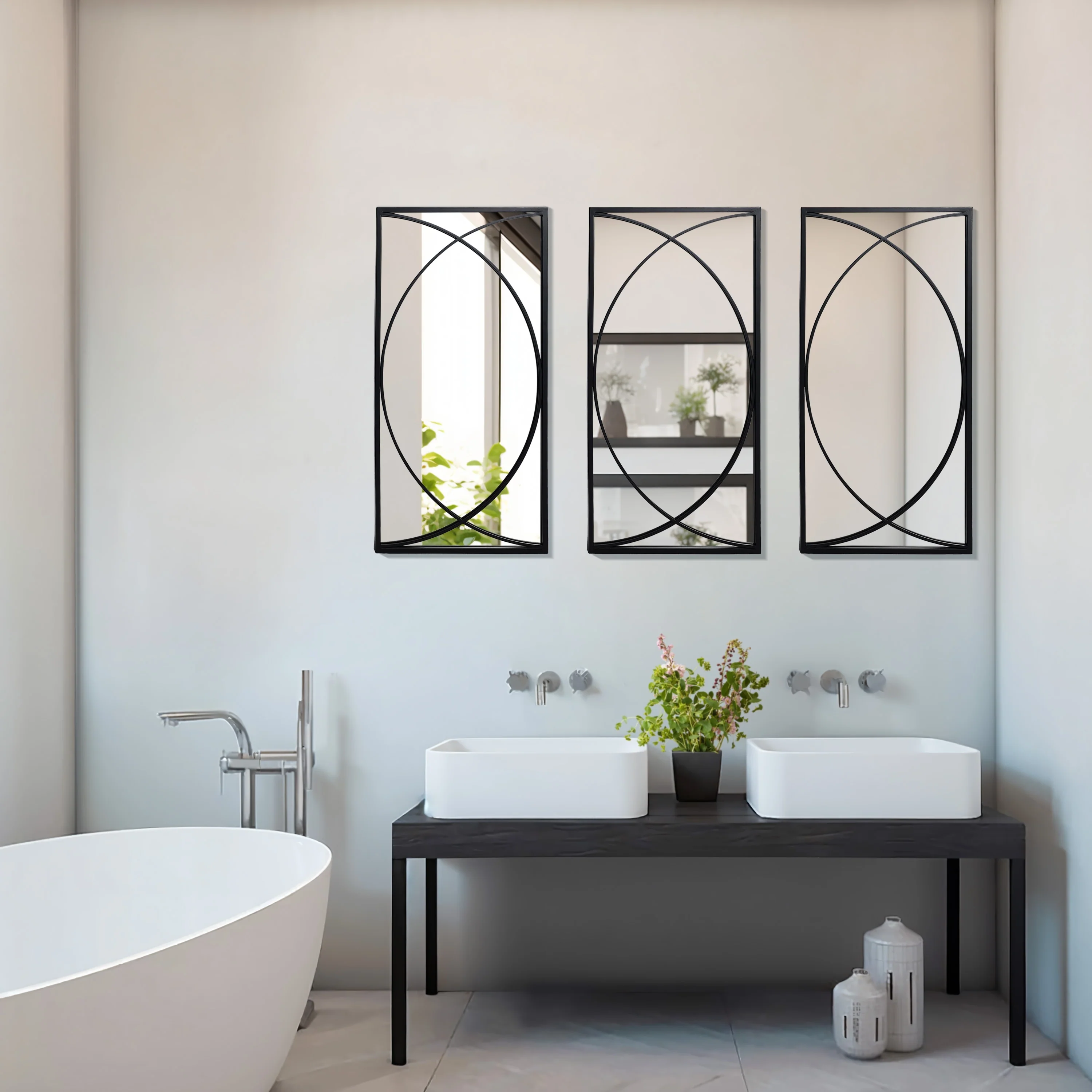 3-Piece Black Metal Rectangular Wall Mirror Set - 31.9