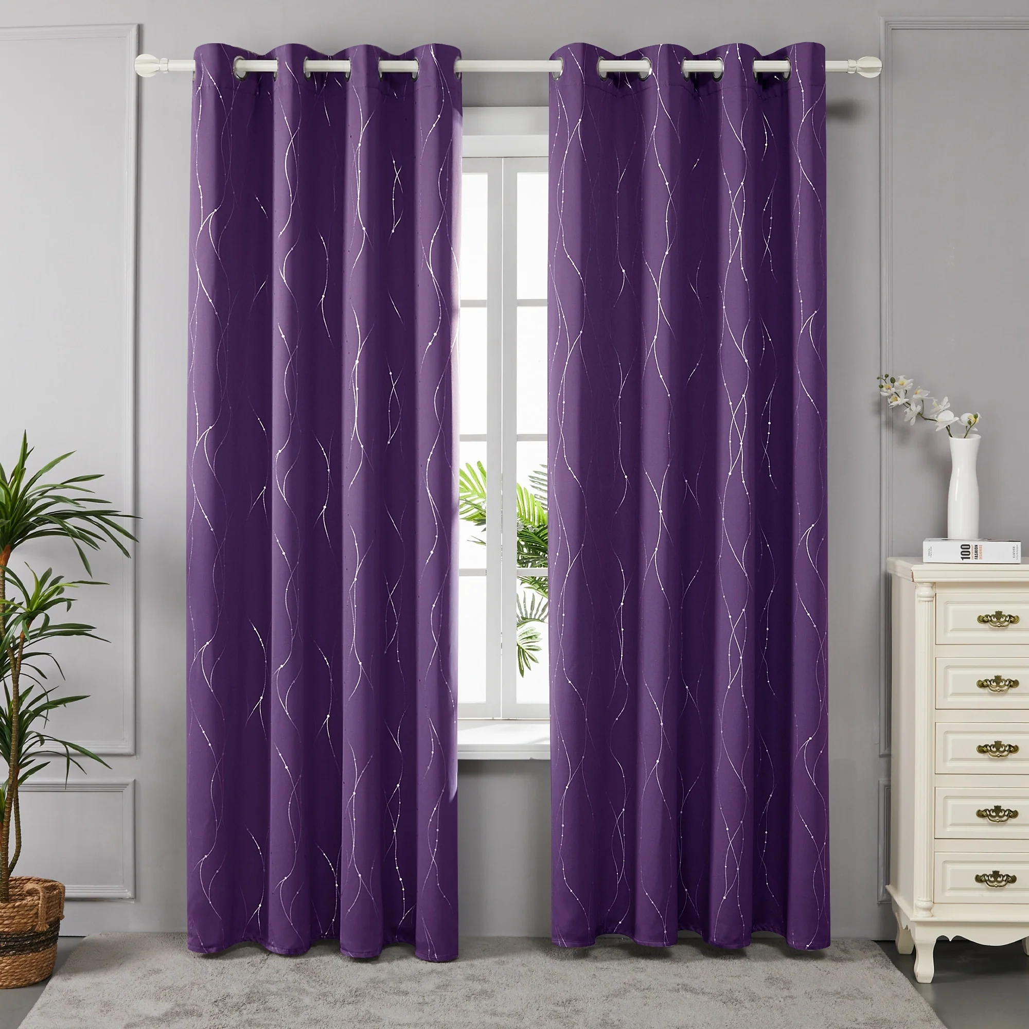 Deconovo Wave Line with Dots 52 Width Curtains Pair(2 Panel)