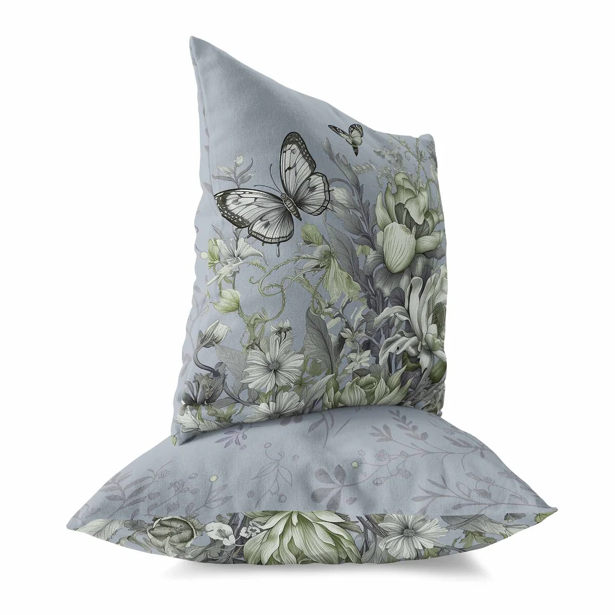 Grey And Green Garden Delights Indoor/Outdoor Throw Pillow Zipper