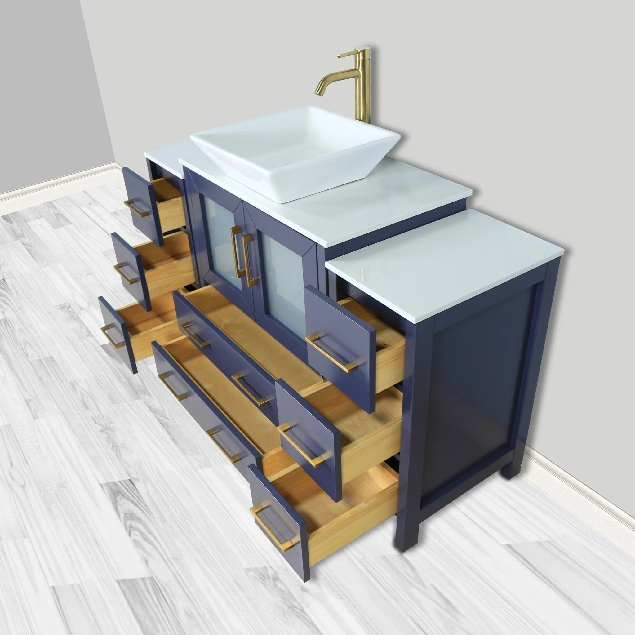 Vanity Art 54-inch Single Sink Bathroom Vanity Set with Engineered Marble Top and Free Mirror - 54 x 18.5 x 36 Inches