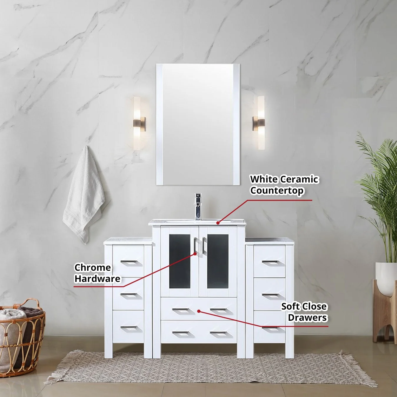 Volez Bath Vanity with Side Cabinet and Mirror