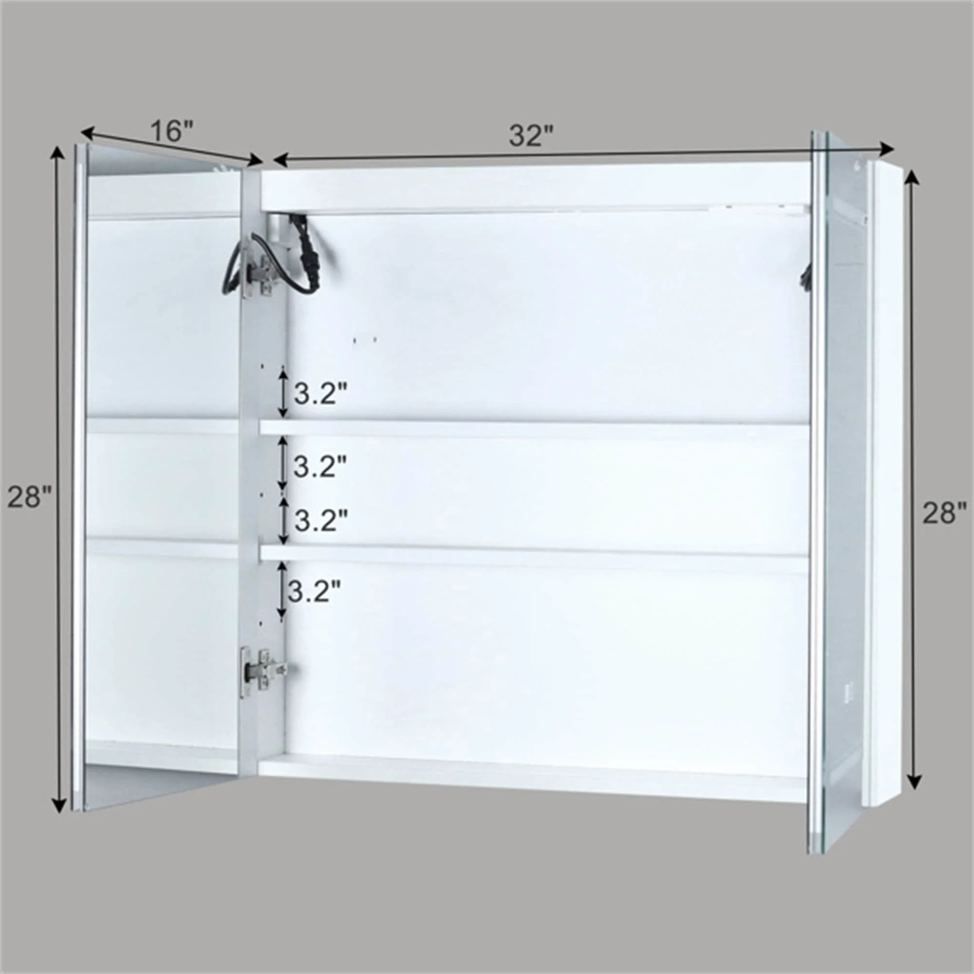 32*28in Bathroom Wall Cabinet ; Anti-Fog; Led Light; Power-Off Memory