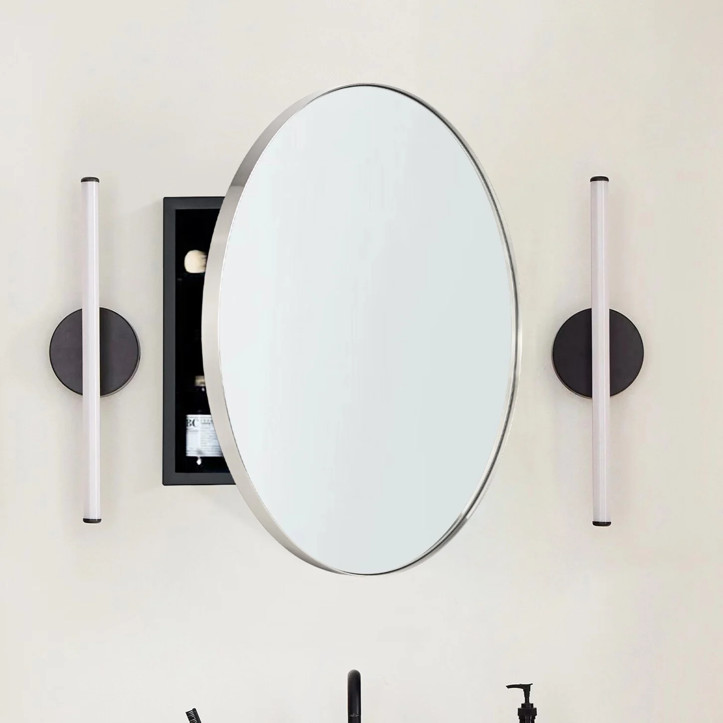 TEHOME Myriel Surface Mount Framed Round Medicine Cabinet with Mirror