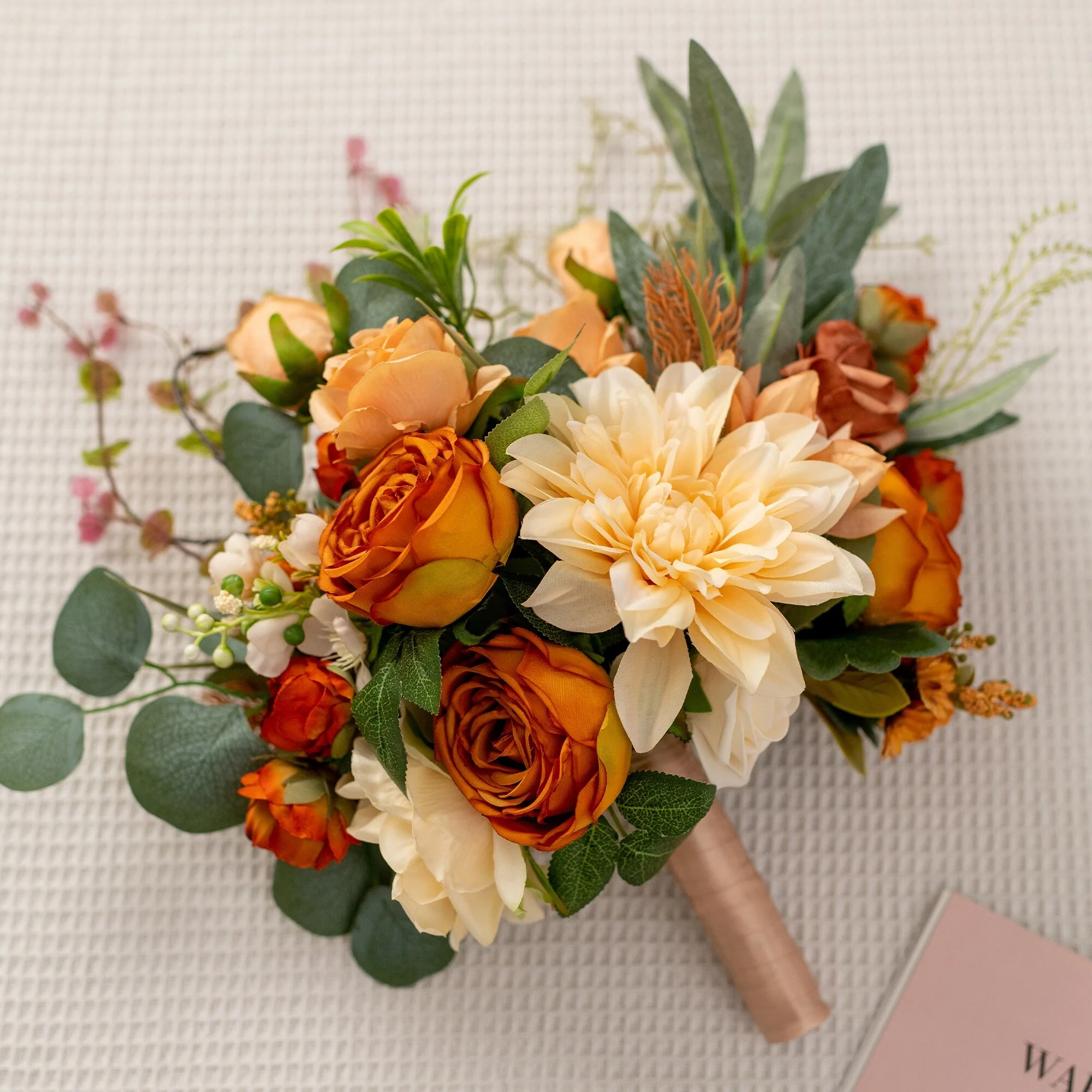 11 Inch Wedding Bouquet, Boho Bridesmaid Bouquet, Real Touch Bridal Bouquet, Floral Arrangement for Wedding