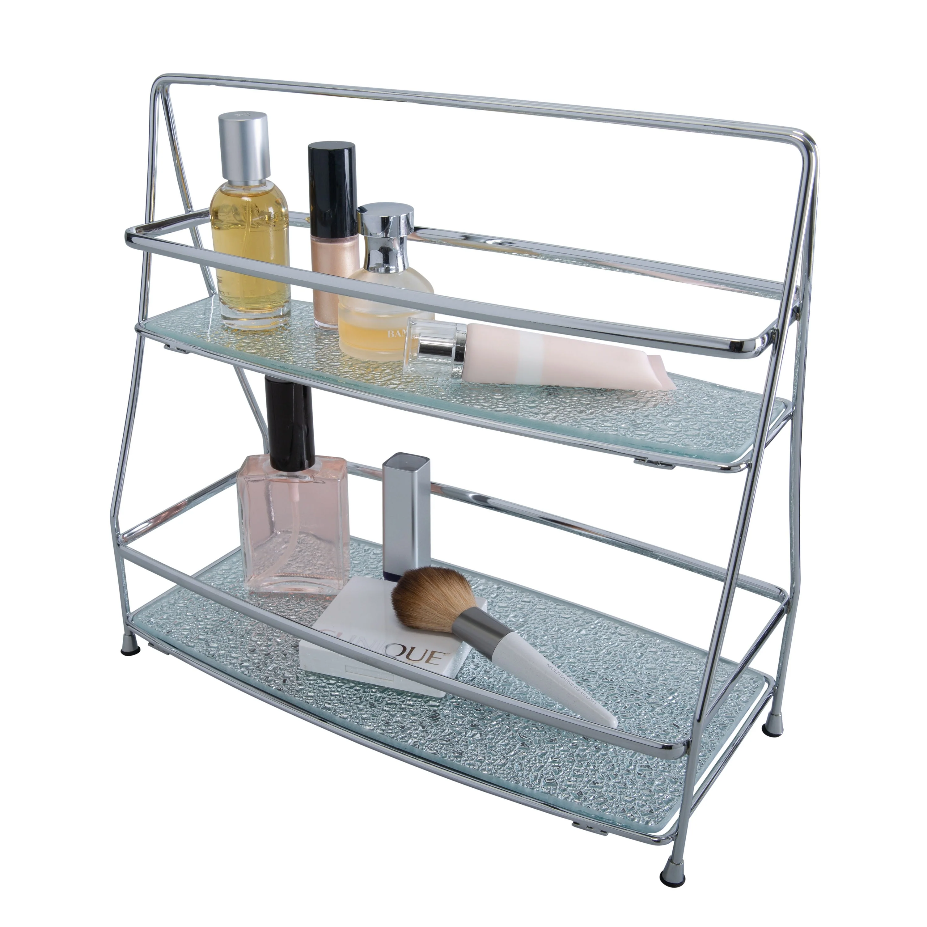 Elle Décor 2 Tier Hammered Mirror Vanity Tray Tower - Chrome - 12.4