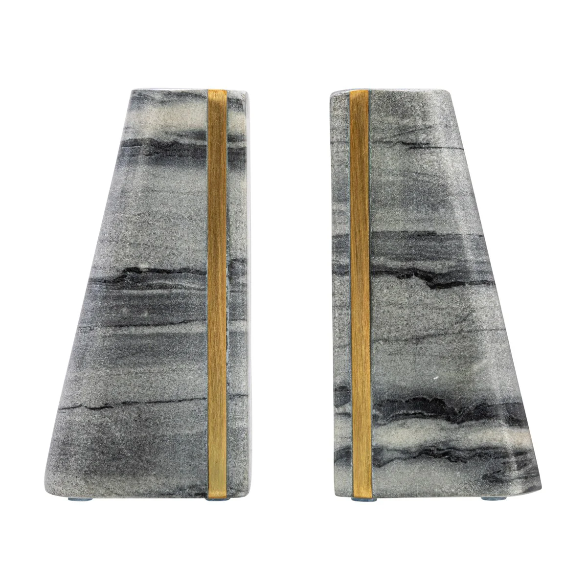 Geometric Marble Bookends with Brass Inlay