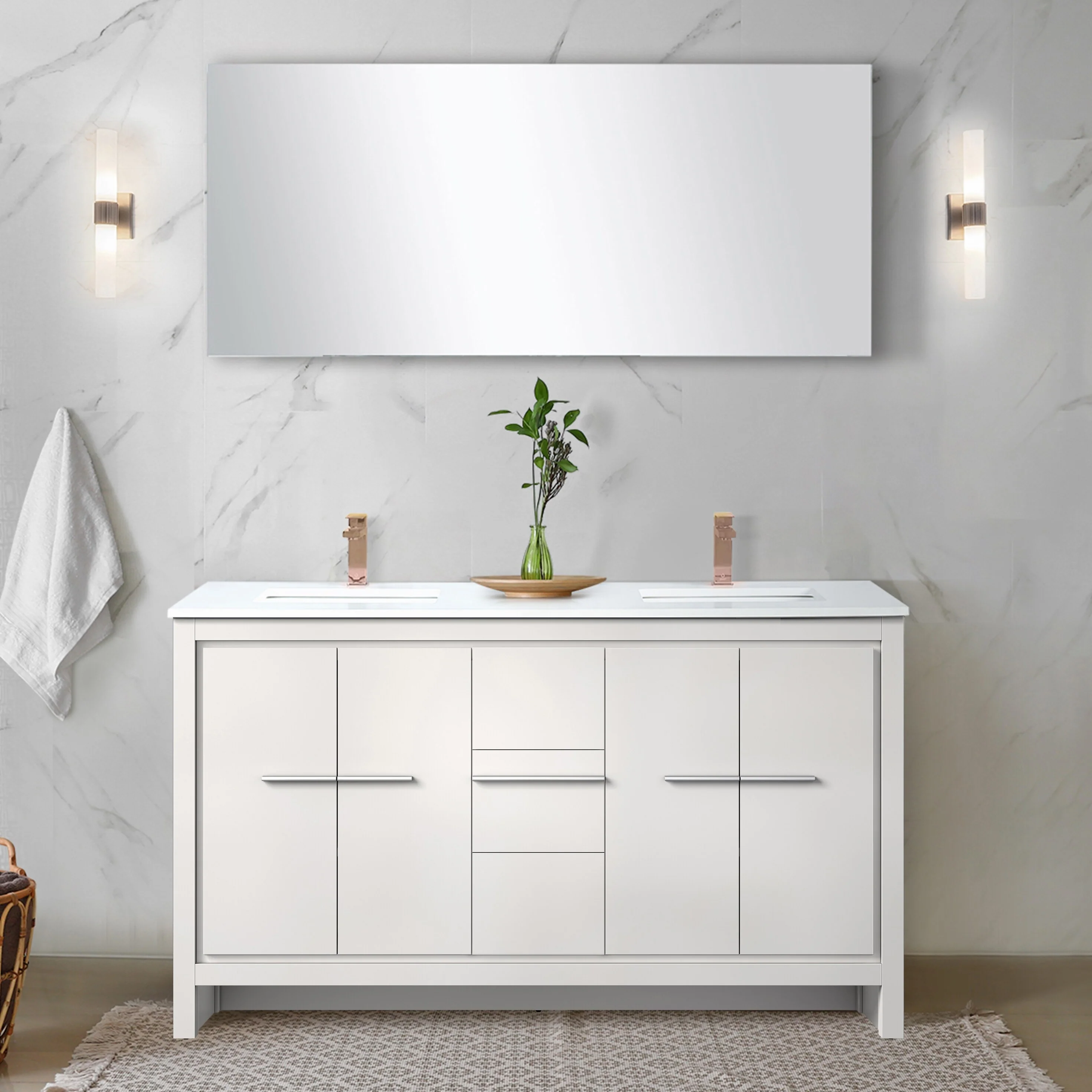 Lafarre Bath Vanity Cultured Marble Top, Sink and Rose Gold Faucet