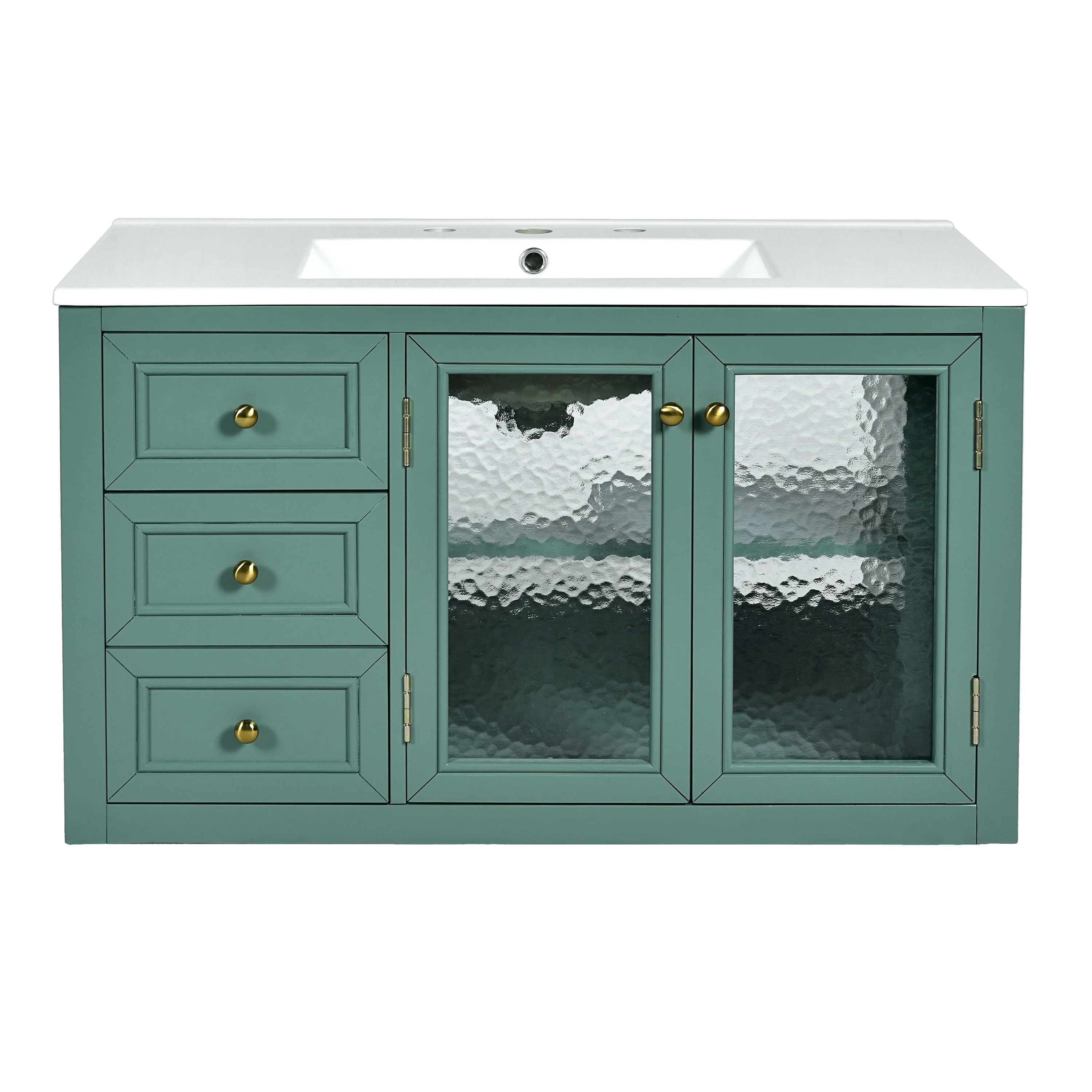 GDFStudio 36'' Wall Mounted Bathroom Vanity with Ceramic Sink, Floating Bathroom Storage Cabinet with 3 Drawers