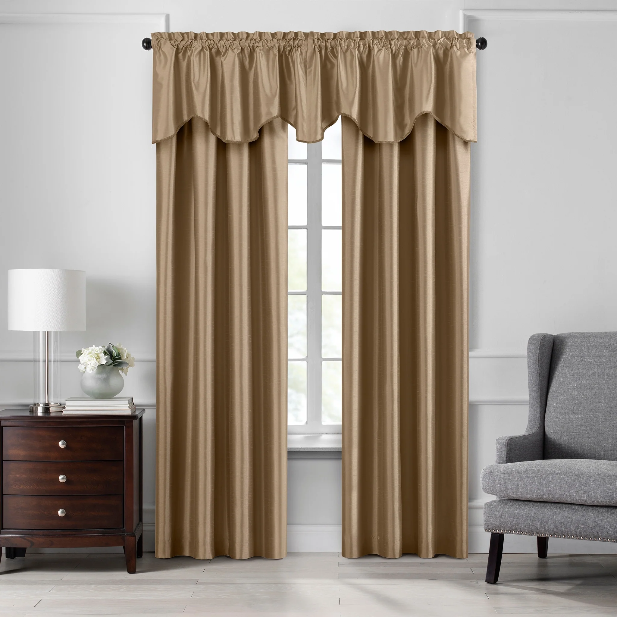 Gracewood Hollow Foster Faux Silk Scalloped Window Valance - 50