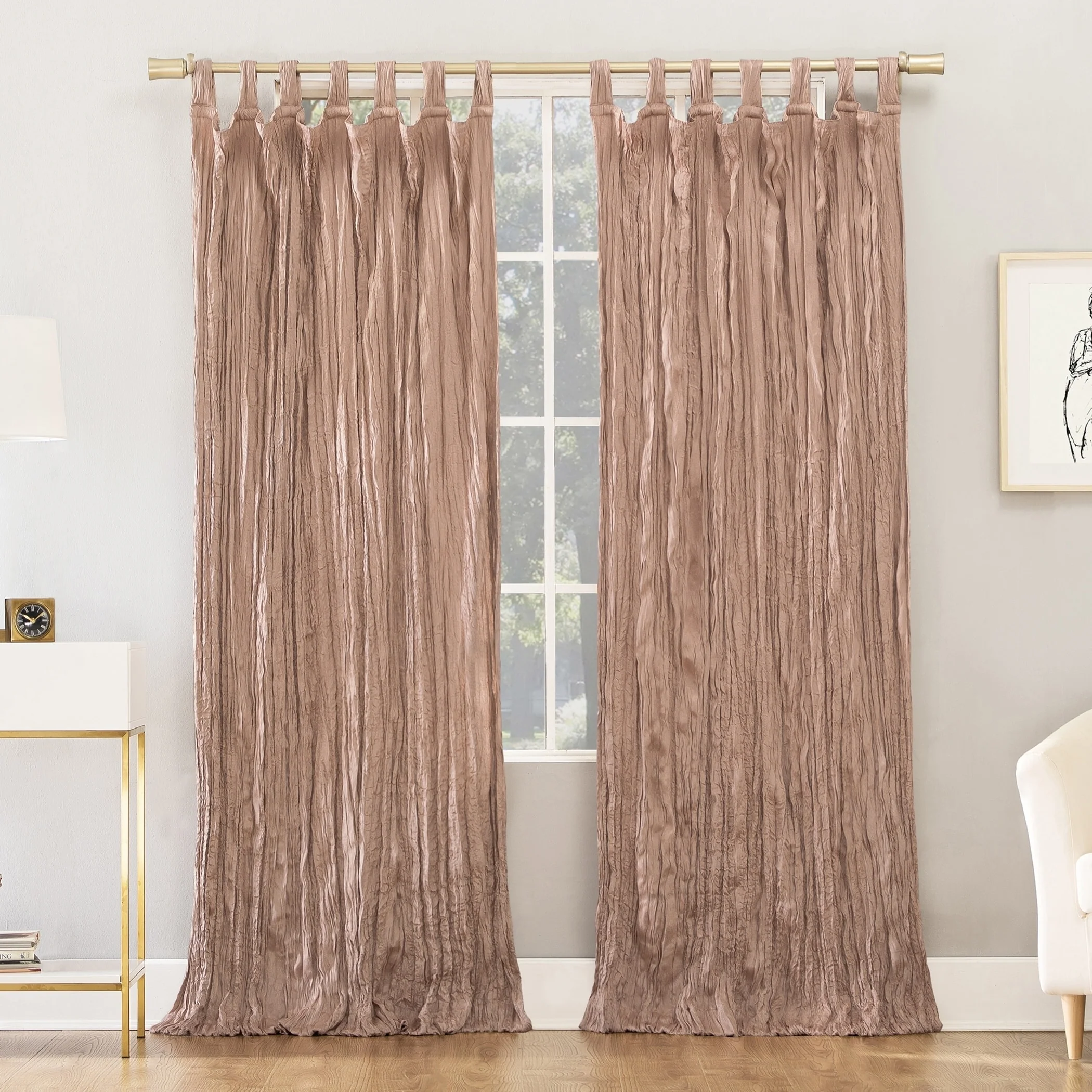 No. 918 Odelia Distressed Velvet Tab Top Curtain Panel, Single Panel