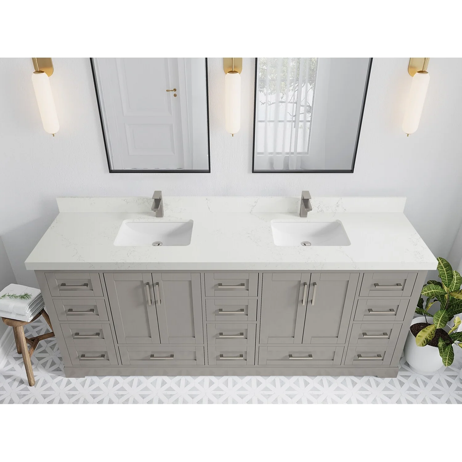 Willow Collection 84 in W x 22 in D x 36 in H Boston Double Bowl Sink Bathroom Vanity with Countertop