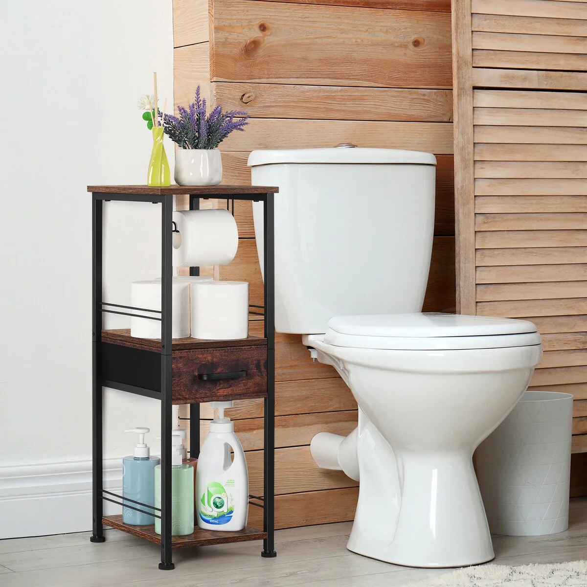 Freestanding Toilet Paper Storage Cabinet with Sliding Storage Drawer