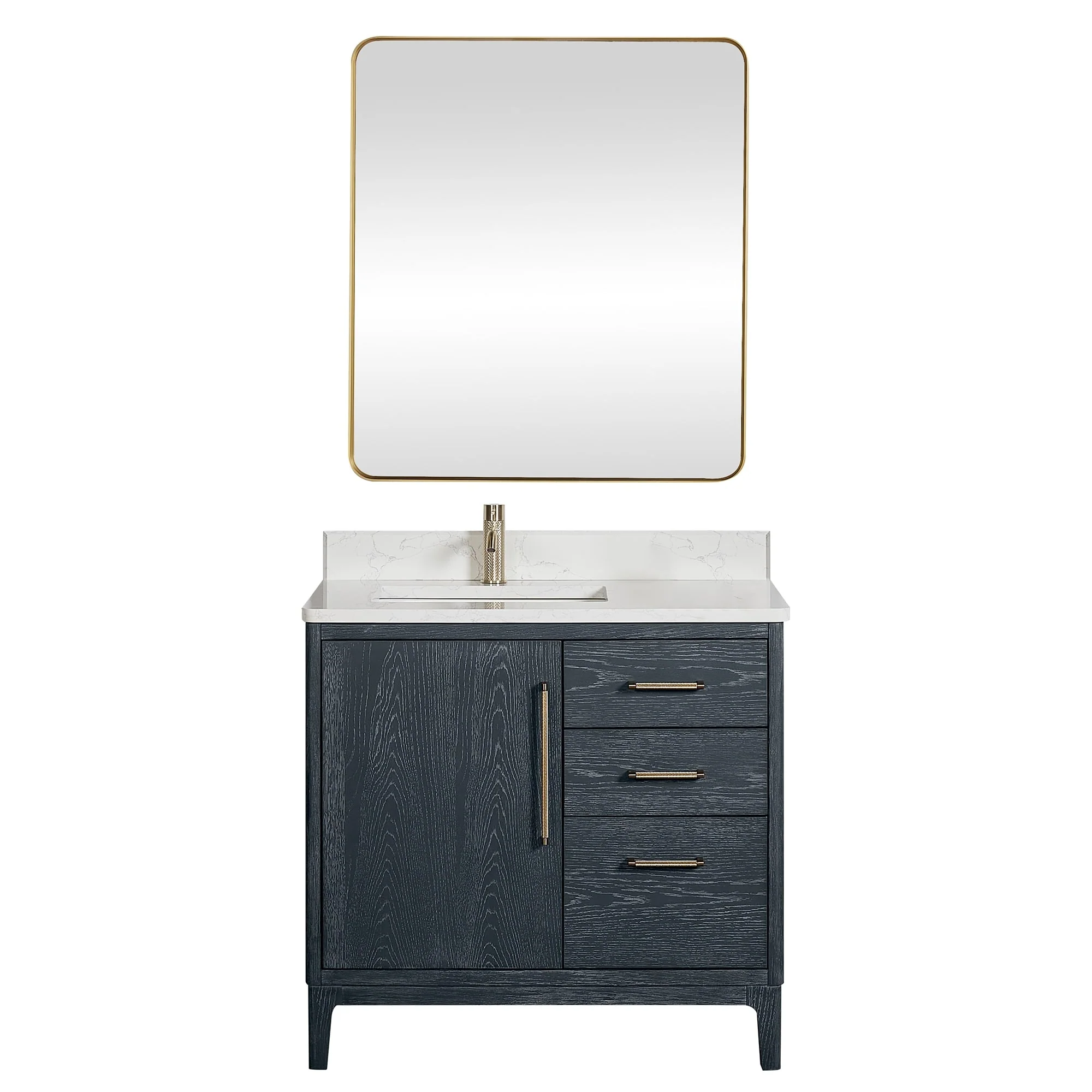 Gara Single Bath Vanity with Composite Stone Top and Mirror