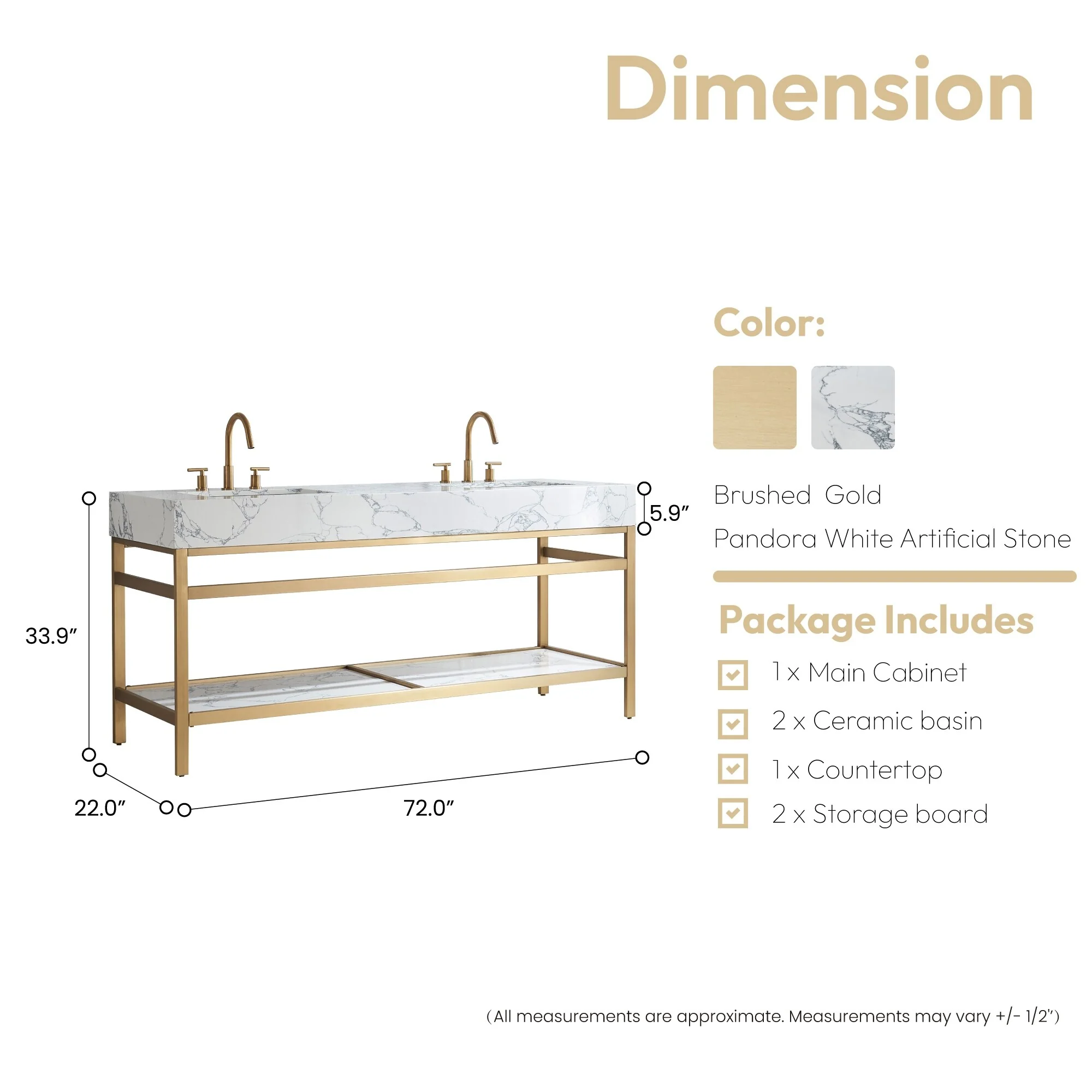 Ecija Bath Vanity, Metal Support with Composite Stone Top, no Mirror