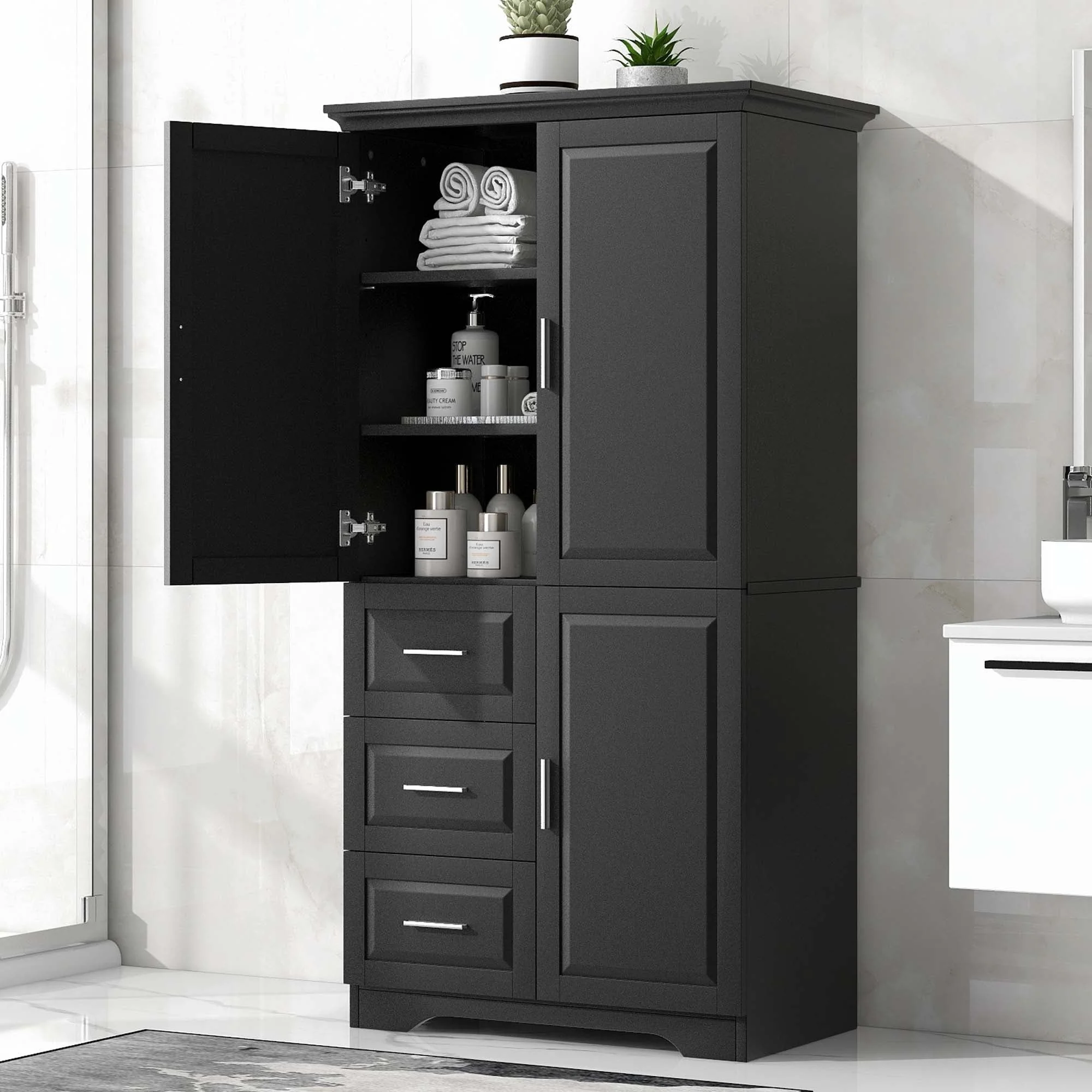 Bathroom Storage Cabinet with Drawers and Adjustable Shelf
