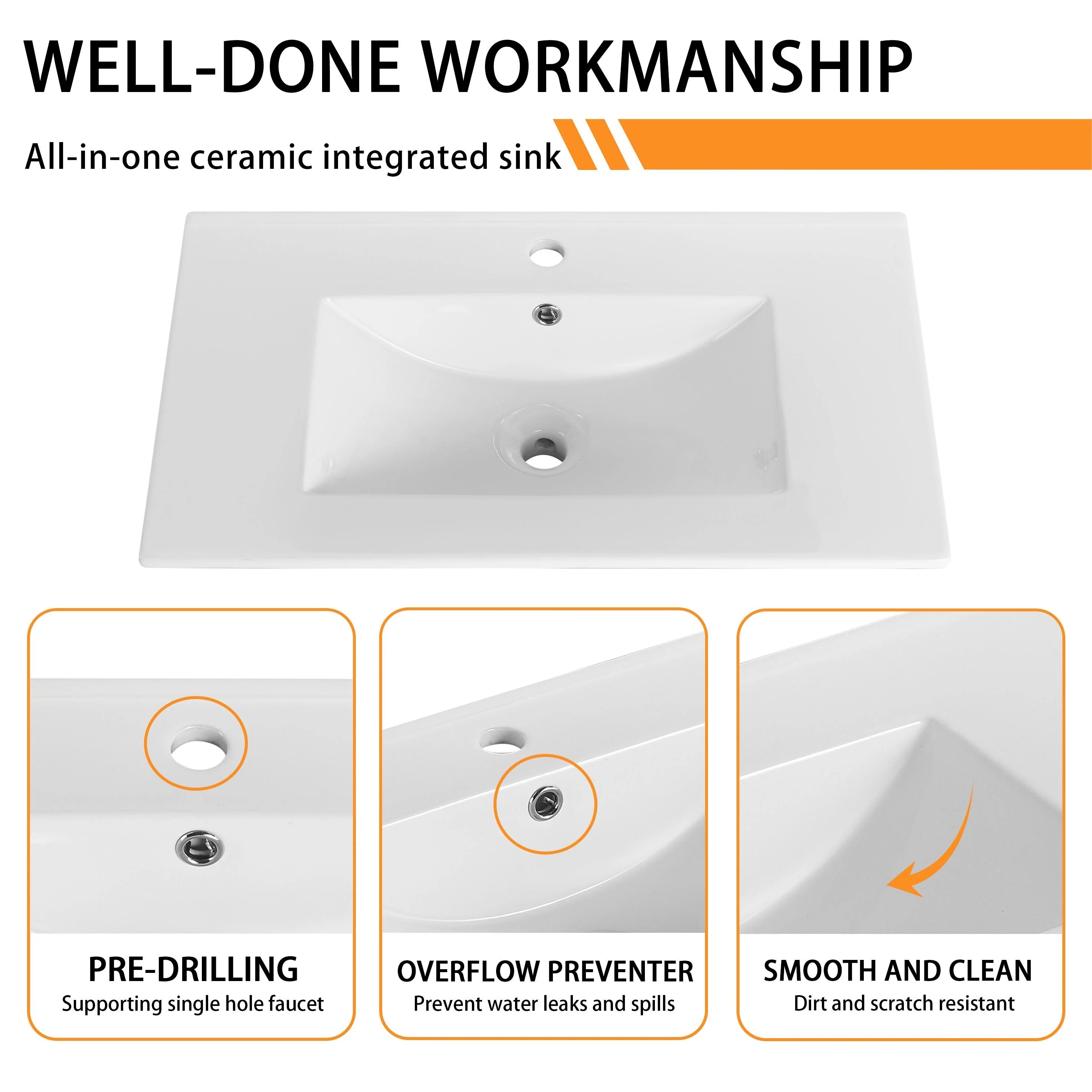 Bathroom Vanity With Sink In 30 Inch, Freestanding Bathroom Vanity With Soft Close Door